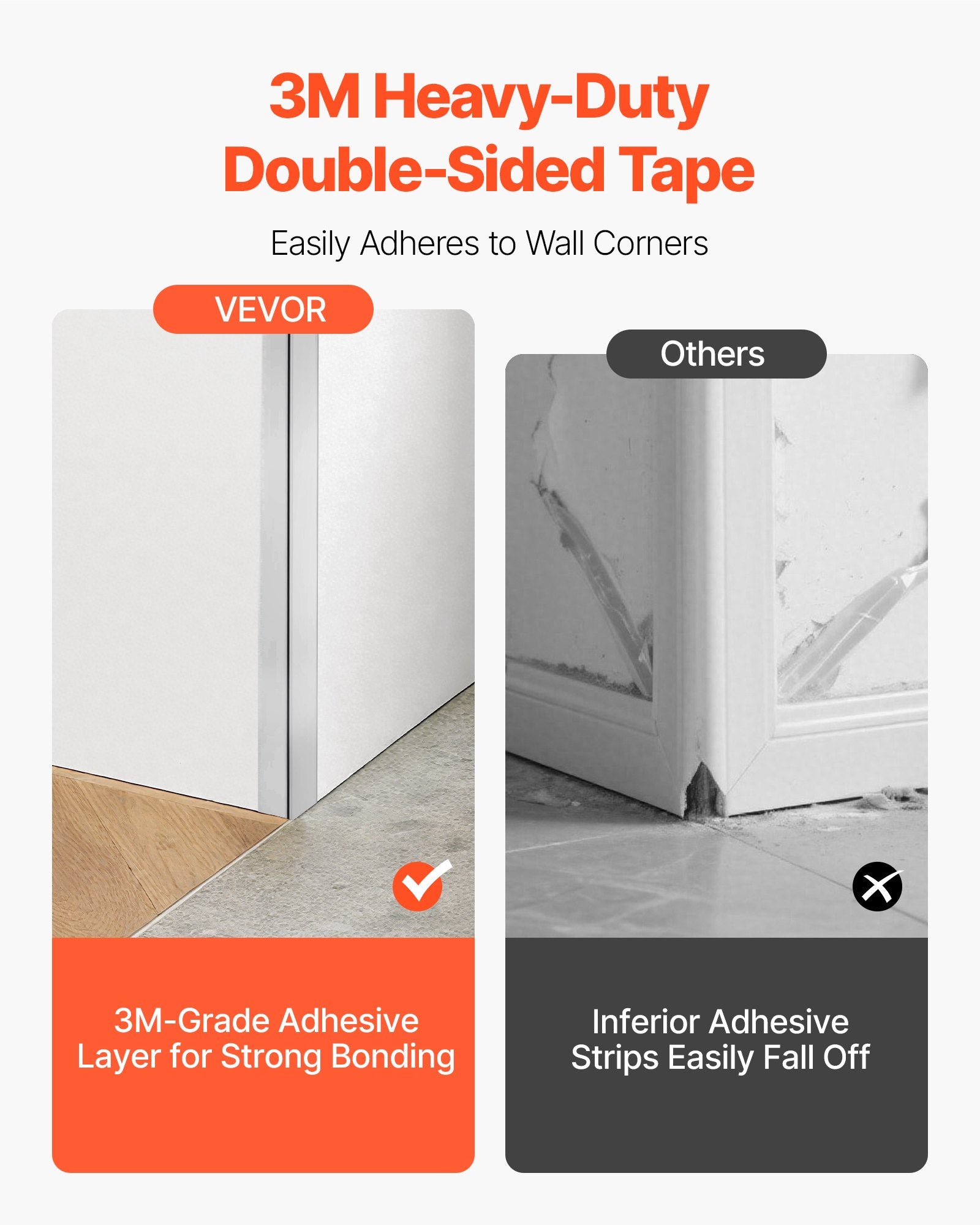 VEVOR Stainless Steel Wall Corner Protector, 38 x 38 x 2436 mm, 10 Pack Metal Corner Guards, 304 Stainless Steel Edge Trim 90-Degree Angle for Home,Office,Commercial Wall Protection, with 3m Tape
