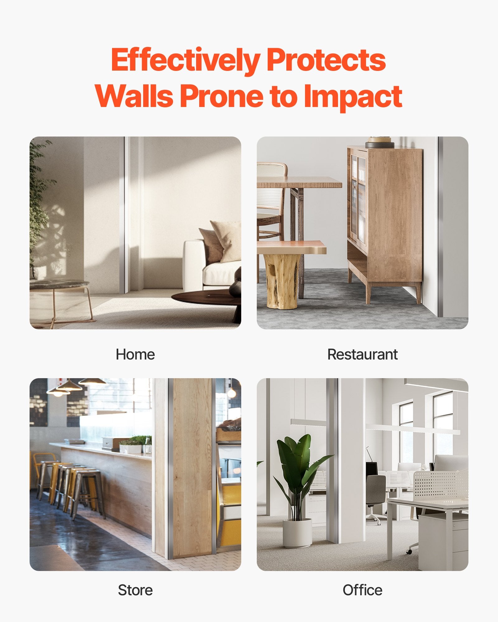 VEVOR Stainless Steel Wall Corner Protector, 38 x 38 x 2436 mm, 10 Pack Metal Corner Guards, 304 Stainless Steel Edge Trim 90-Degree Angle for Home,Office,Commercial Wall Protection, with 3m Tape