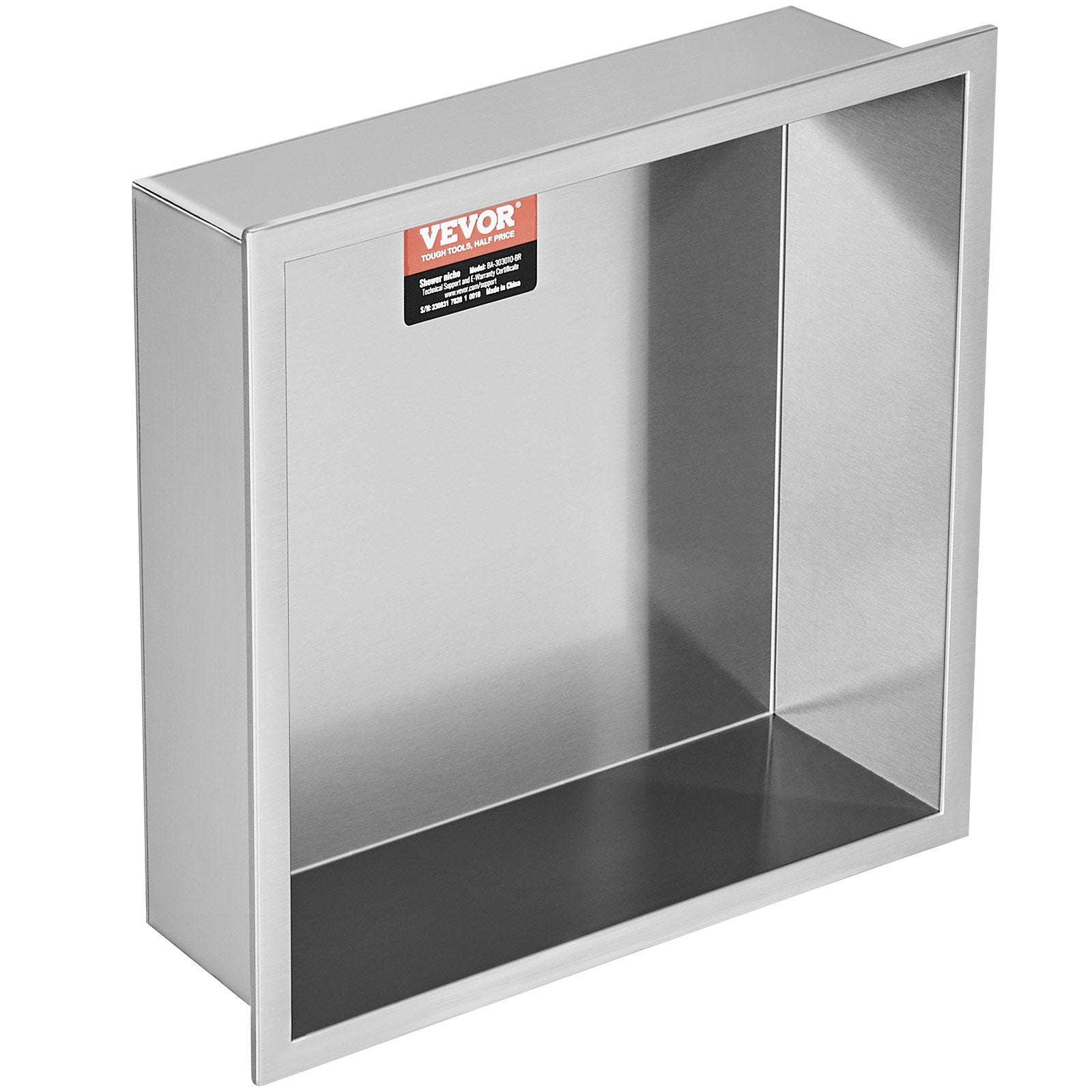 VEVOR 33.02 x 33.02 cm No Tile Shower Niche 304 Stainless Steel, Wall-Inserted Niche Recessed Double Shelves, Sealed Waterproof Rust-Resistant Modern Niche for Shower Bathroom Soap Storage, Silver