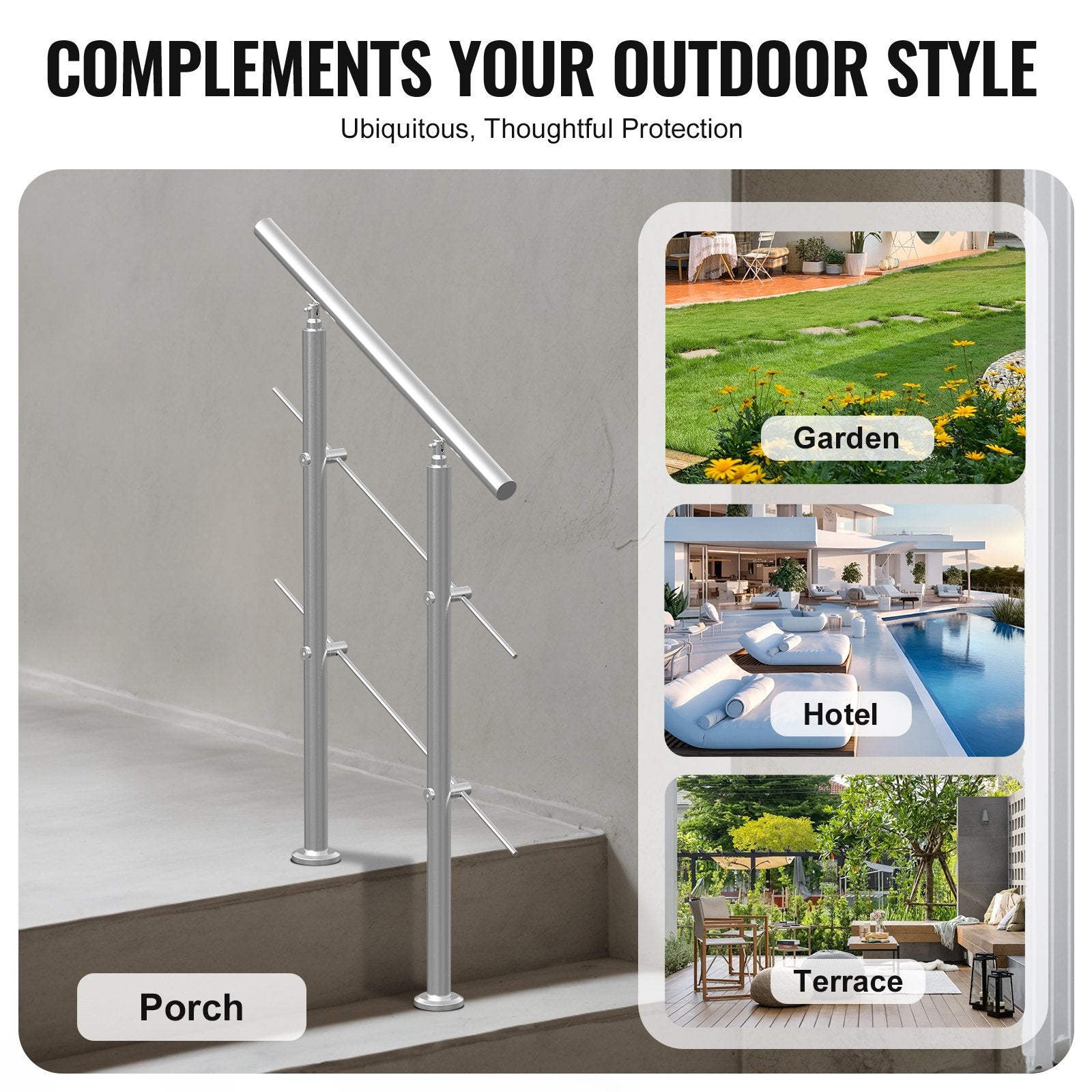 VEVOR Handrails for Outdoor Steps, 31.5in Length 2 Crossbars Stair Hand Rail Kit, Transitional Stainless Steel Railings w/ Installation Kit, Double-column Staircase Handrails for Seniors,Porch & Deck