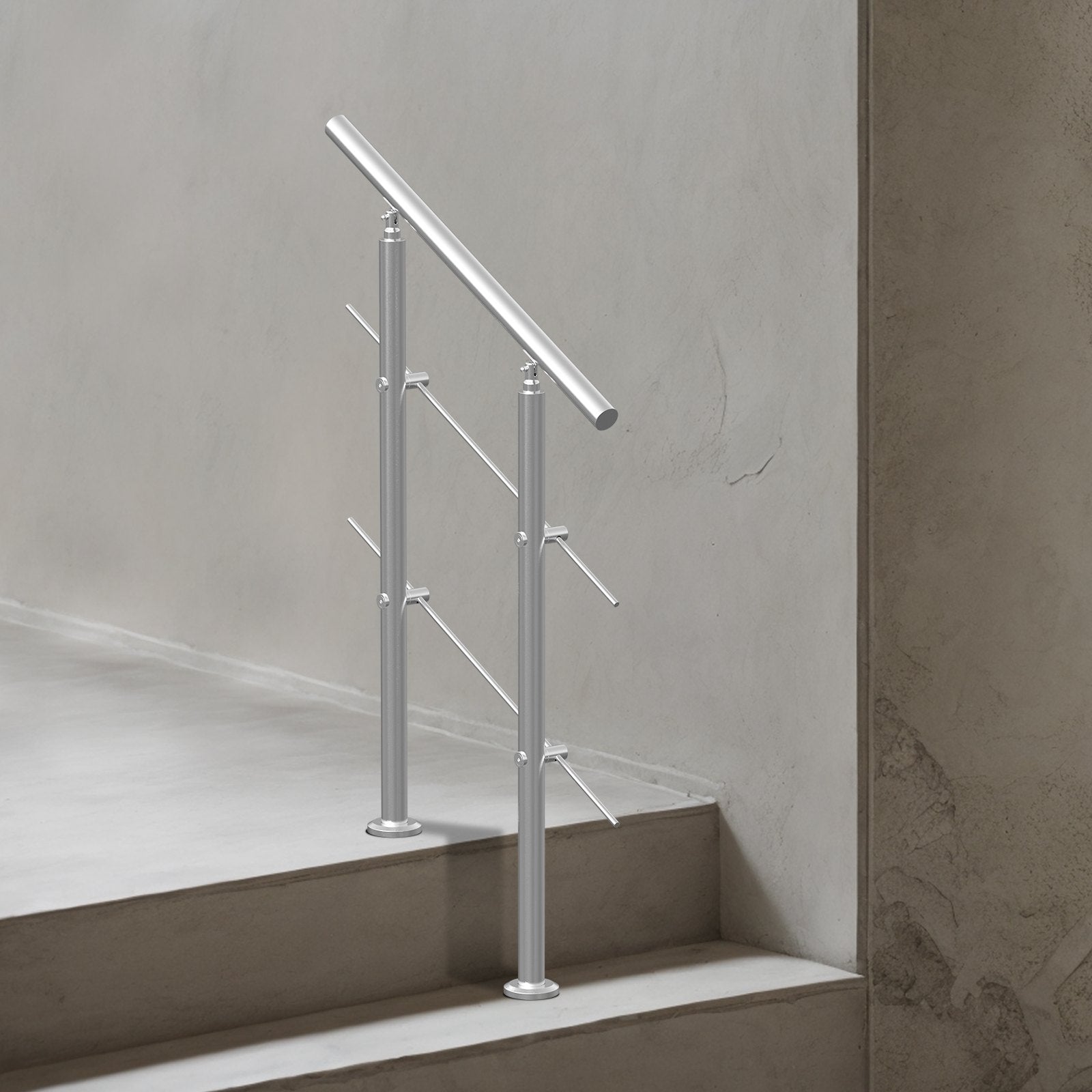 VEVOR Handrails for Outdoor Steps, 31.5in Length 2 Crossbars Stair Hand Rail Kit, Transitional Stainless Steel Railings w/ Installation Kit, Double-column Staircase Handrails for Seniors,Porch & Deck