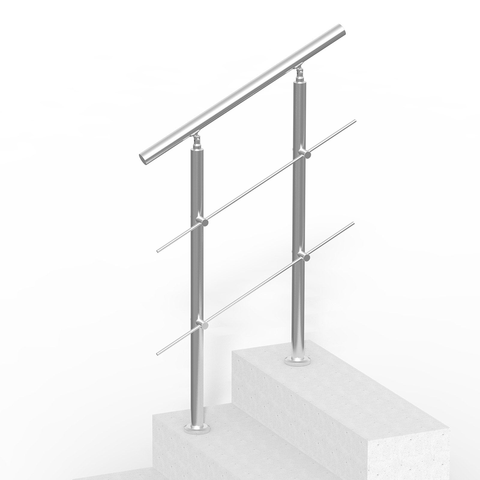 VEVOR Handrails for Outdoor Steps, 31.5in Length 2 Crossbars Stair Hand Rail Kit, Transitional Stainless Steel Railings w/ Installation Kit, Double-column Staircase Handrails for Seniors,Porch & Deck