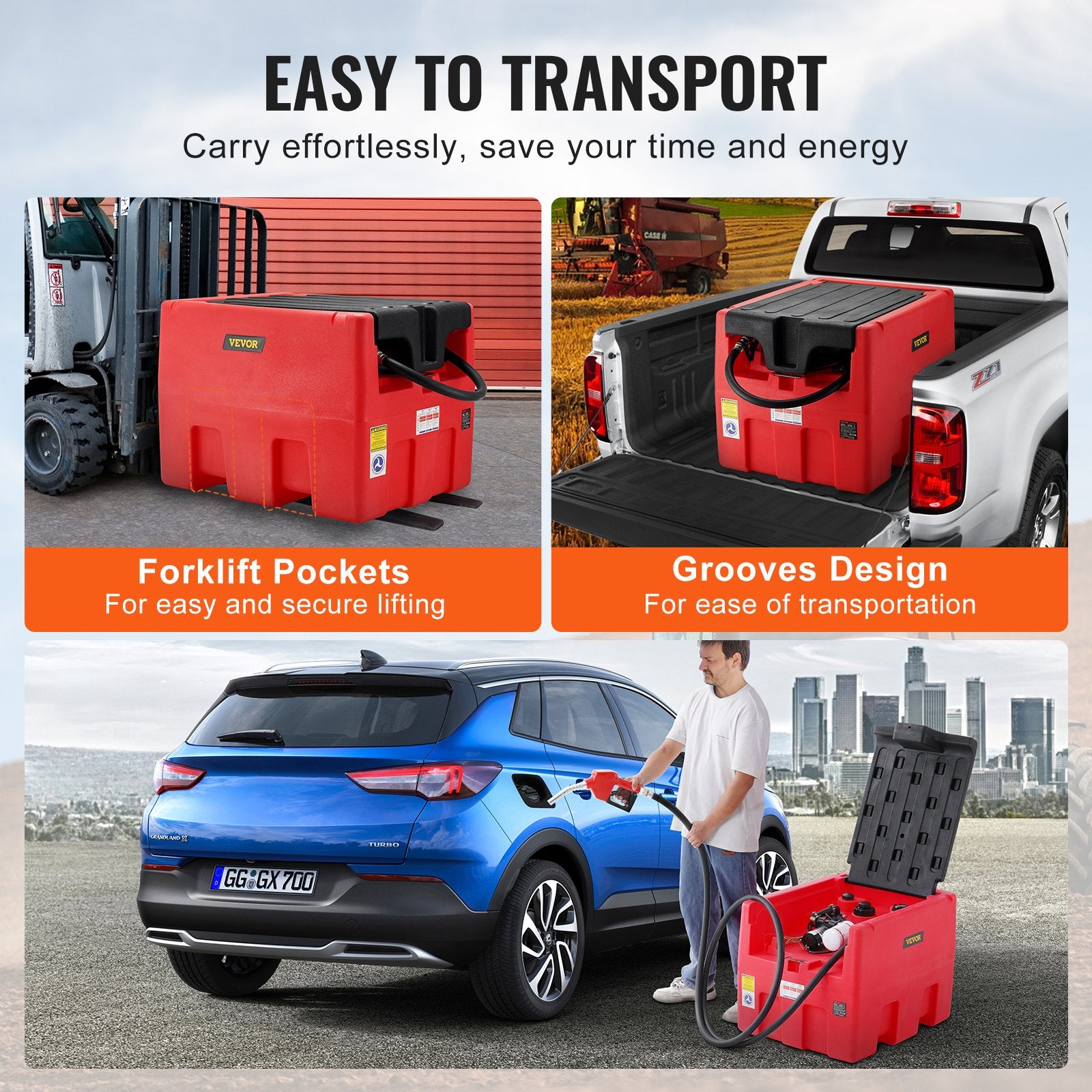 VEVOR Portable Diesel & Gasoline Tank, 182L, 10.6 GPM Flow Rate, Diesel Fuel Tank with Electric Transfer Pump, 4 m Hose, Auto Fueling Nozzle, Diesel Transfer Tank for Easy Fuel Transportation, Red