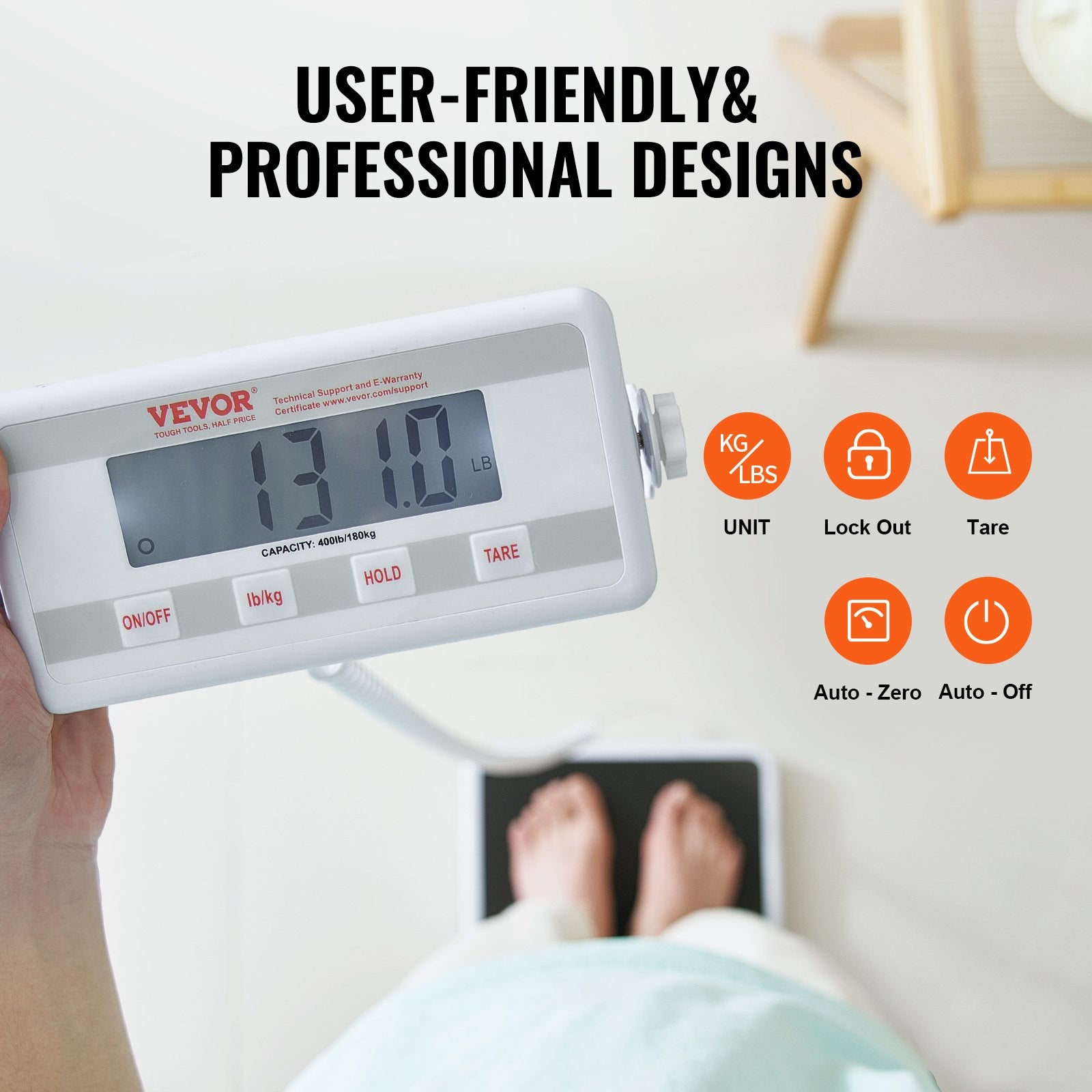 VEVOR Portable Medical Scale, Professional Digital Physician Scale for Weighing - with Anti-Slip Mat, 2 Units kg/lb , Hold & Tare Function, 400LBS Capacity Physician Wight Scale for Gym Home Hospital