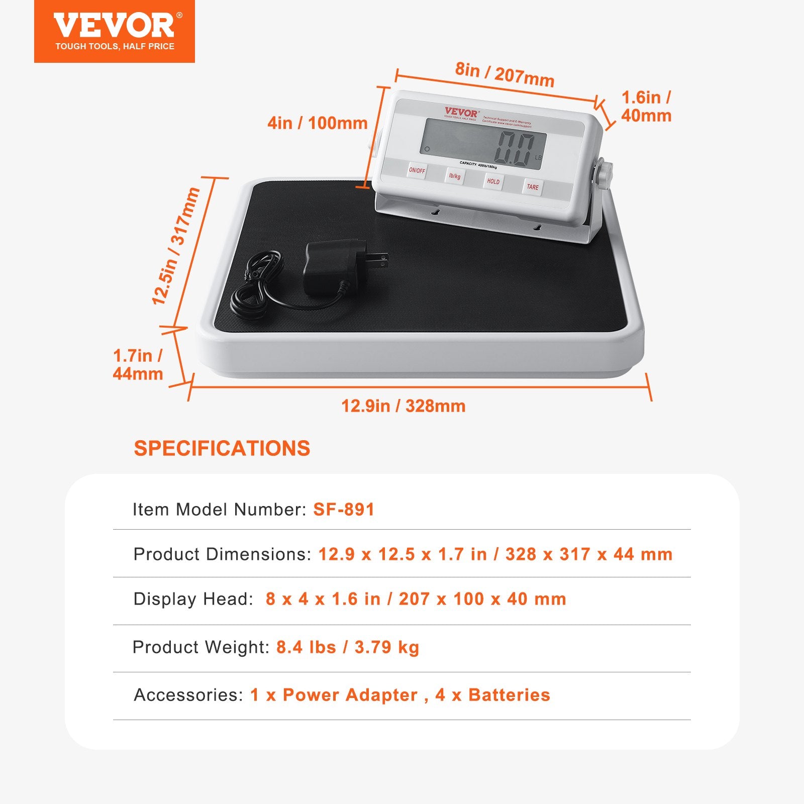 VEVOR Portable Medical Scale, Professional Digital Physician Scale for Weighing - with Anti-Slip Mat, 2 Units kg/lb , Hold & Tare Function, 400LBS Capacity Physician Wight Scale for Gym Home Hospital