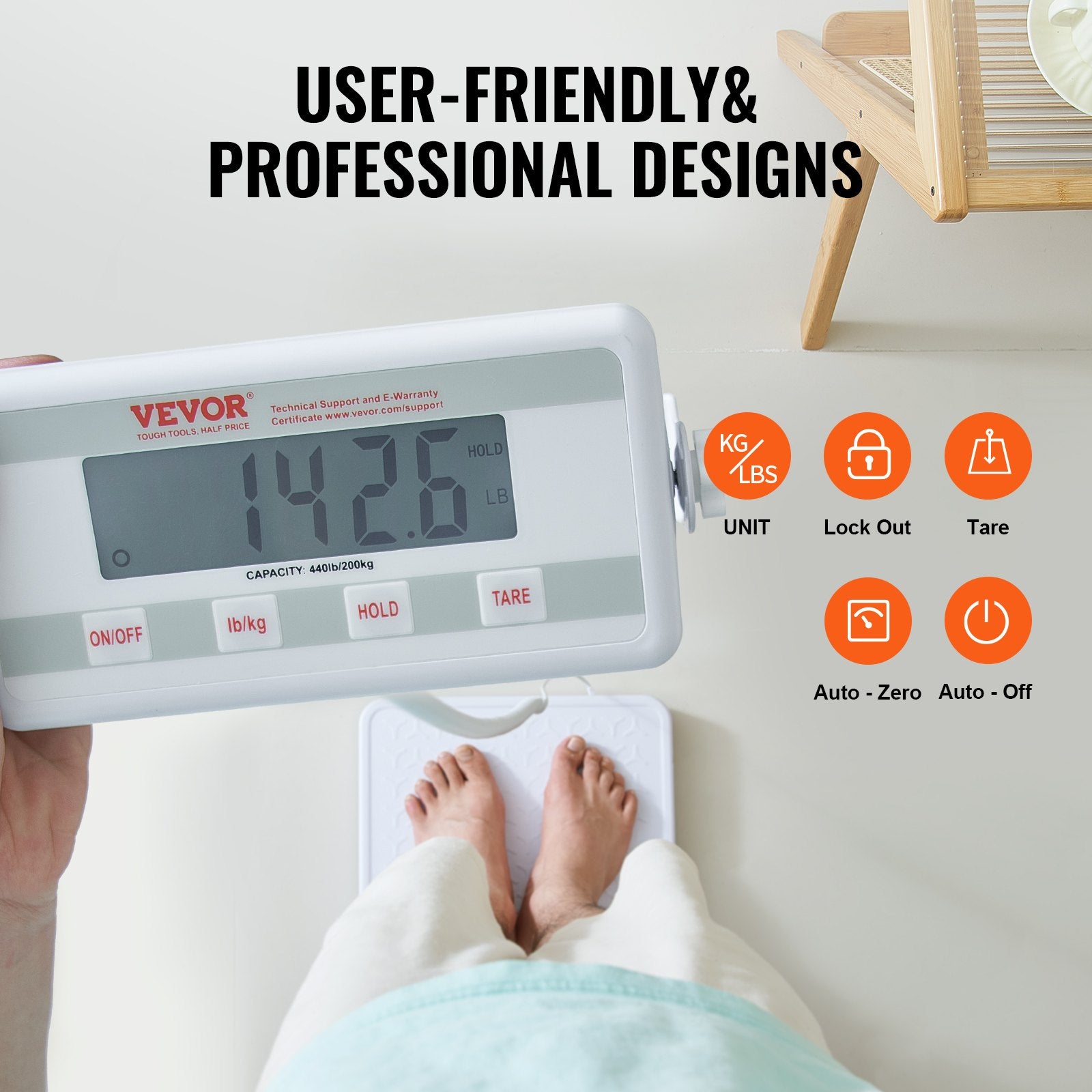 VEVOR Portable Medical Scale, Professional Digital Physician Scale for Weighing - with Anti-slip Platform, 2 Units, Hold & Tare Function, 440LBS Capacity Physician Weight Scale for Gyms Homes Hospital