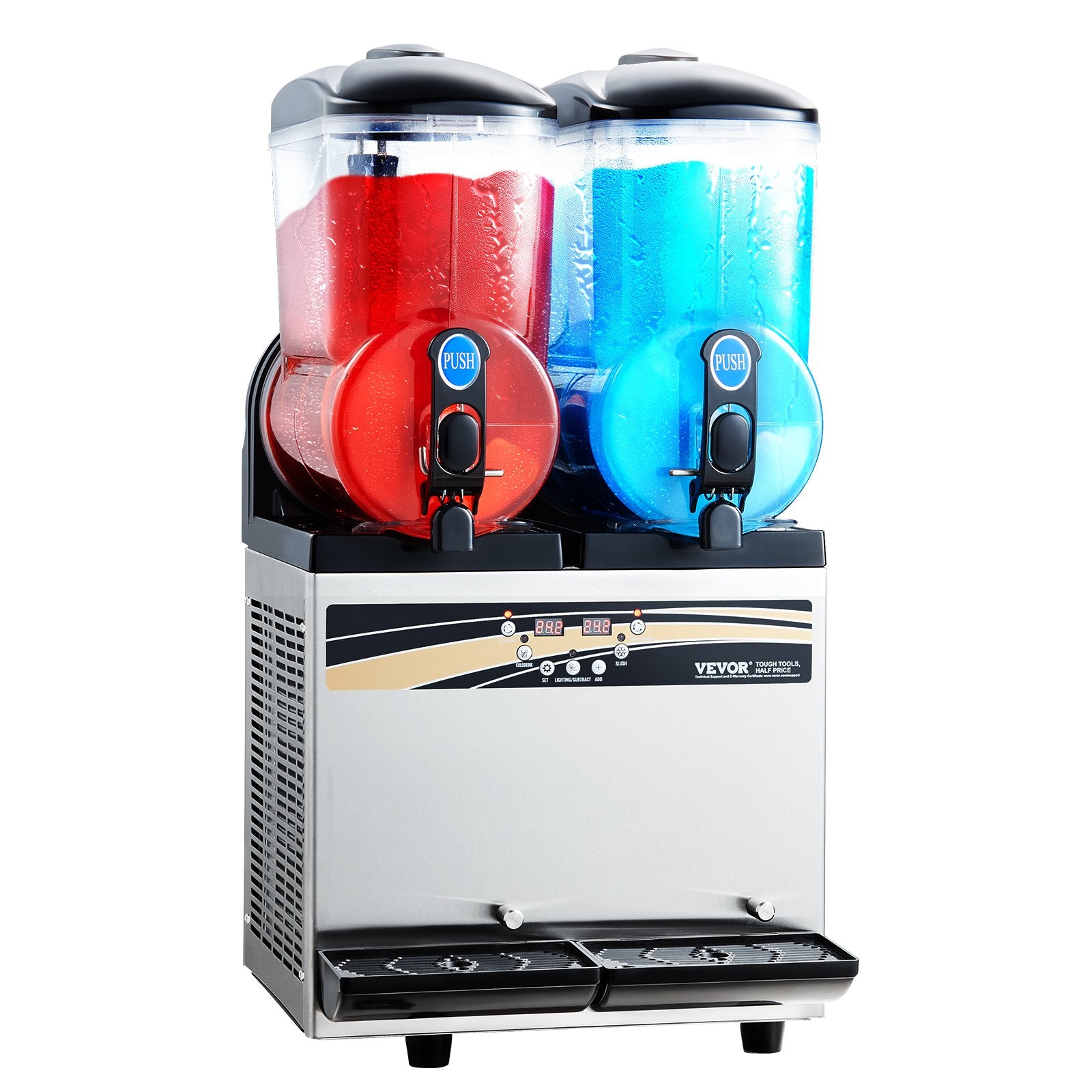 VEVOR Commercial Frozen Drink Maker, 15Lx2 Double Tank Slushy Machine, 120 Cups Stainless Steel Margarita Smoothie Frozen Drink Machine, Slushie Maker for Home Party Restaurants Cafe Bars