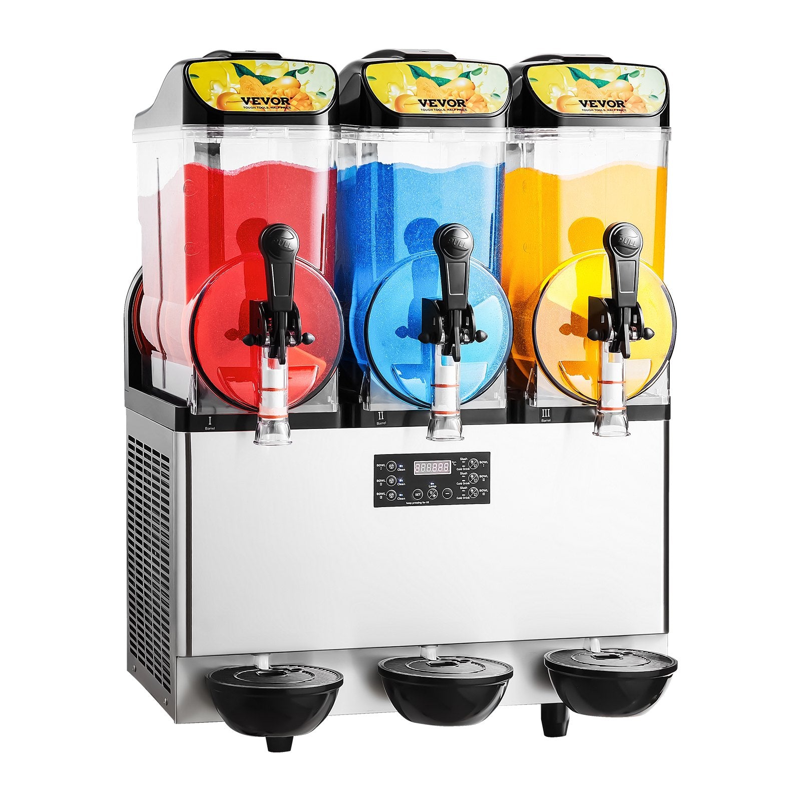 VEVOR Commercial Frozen Drink Maker, 15Lx3 Triple Tank Slushy Machine, 180 Cups Stainless Steel Margarita Smoothie Frozen Drink Machine, Slushie Maker for Home Party Restaurants Cafe Bars