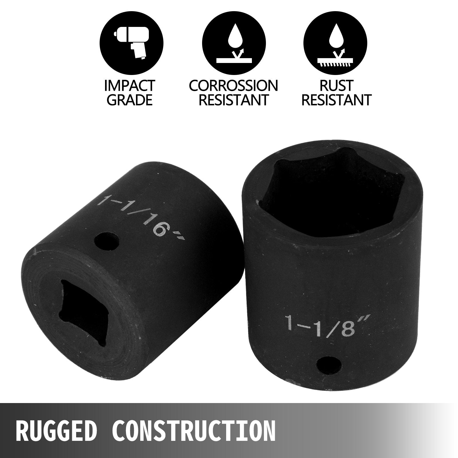VEVOR Impact Socket Set 1/2 Inches 19 Piece Impact Sockets, Standard Socket Assortment, 1/2 Inches Drive Socket Set Impact Standard SAE 3/8 Inches to 1-1/2 Inches 6-point Hex Sockets