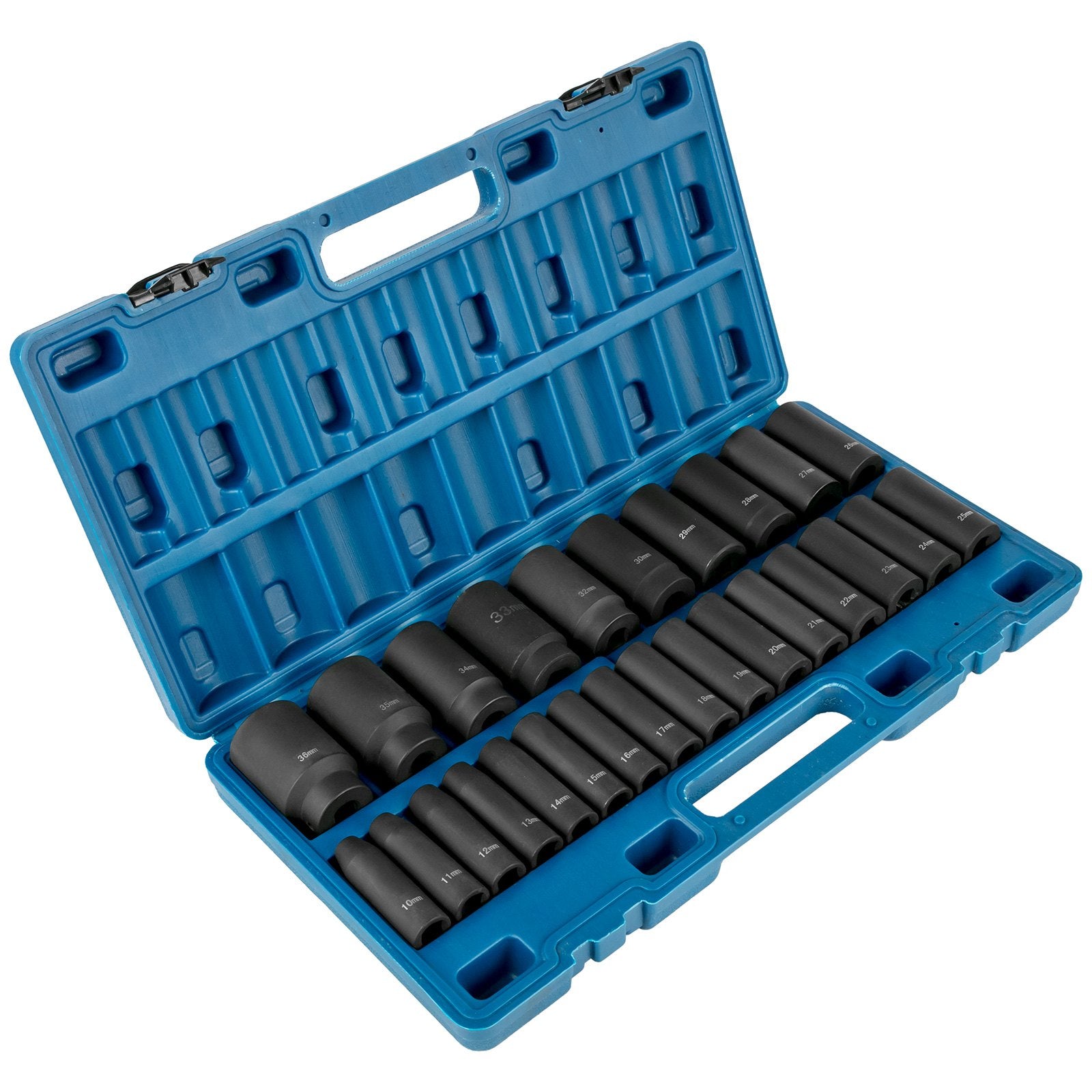 VEVOR Impact Sockets Set 1/2 Inch Drive 26 PCS Metric 10mm - 36mm Deep 6-Point Set