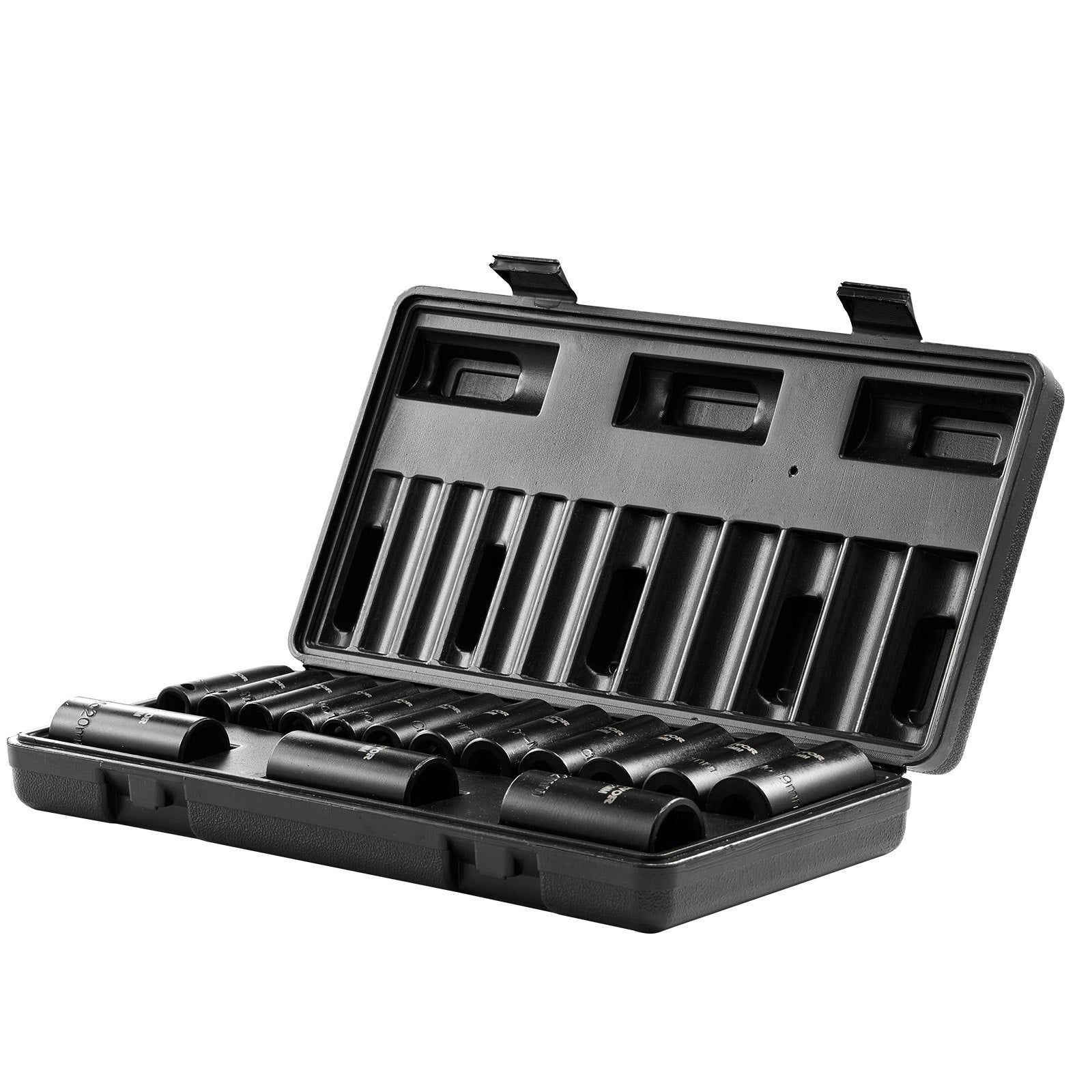 VEVOR 3/8" Drive Impact Socket Set, 15 Piece Deep Socket Set Metric 8-22mm, 6 Point Cr-Mo Alloy Steel for Auto Repair, Easy-to-Read Size Markings, Rugged Construction, Includes Storage Case