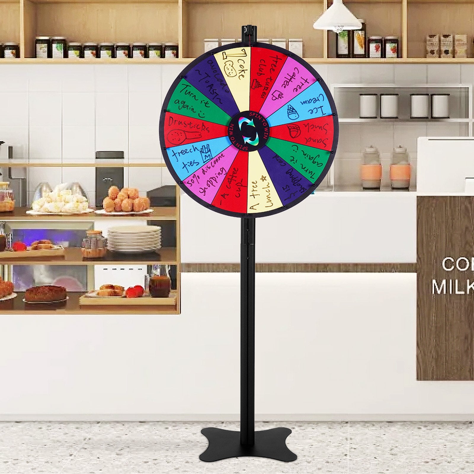 VEVOR 24 inch Spinning Prize Wheel, 14 Slots Spinning Wheel, Roulette Wheel with a Dry Erase and 2 Markers, Tabletop or Floor Standing Win Fortune Spin Games in Party Pub Trade Show Carnival