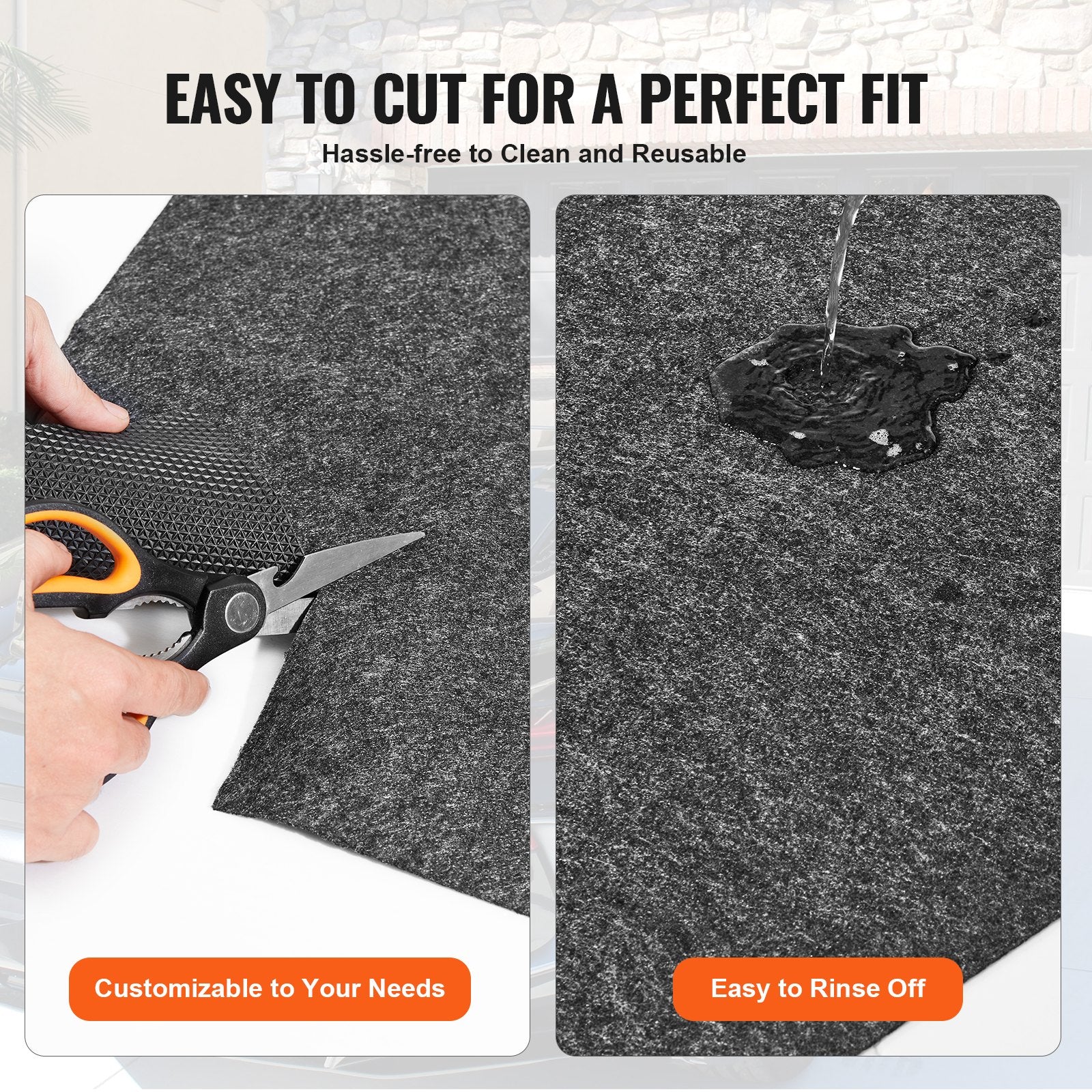 VEVOR Waterproof Garage Floor Mat for Under Car, 1.49x1.8M Compact Size Heavy Duty Containment Mat with Strong Grip, Protects Garage Floor from Water, Mud and Oil, For Garages,Greenhouses,Entrance