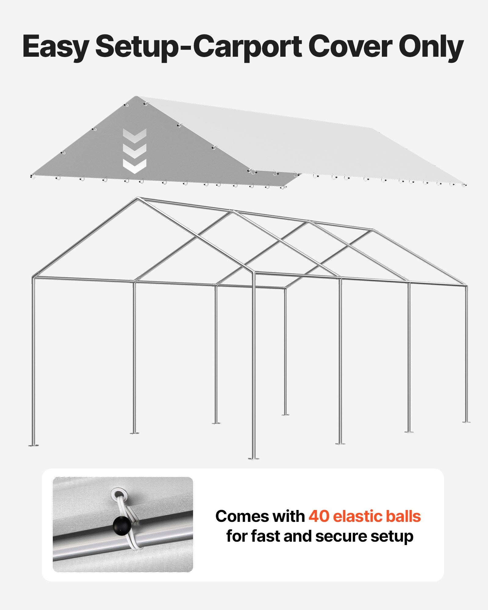 VEVOR Carport Replacement Canopy, 6 x 3 m Potable Garage Tent Top Tarp, UV-Resistant & Waterproof Car Shelter Tarp, Heavy Duty Car Port Cover with Ball Buggees, Grey, Frame Not Included