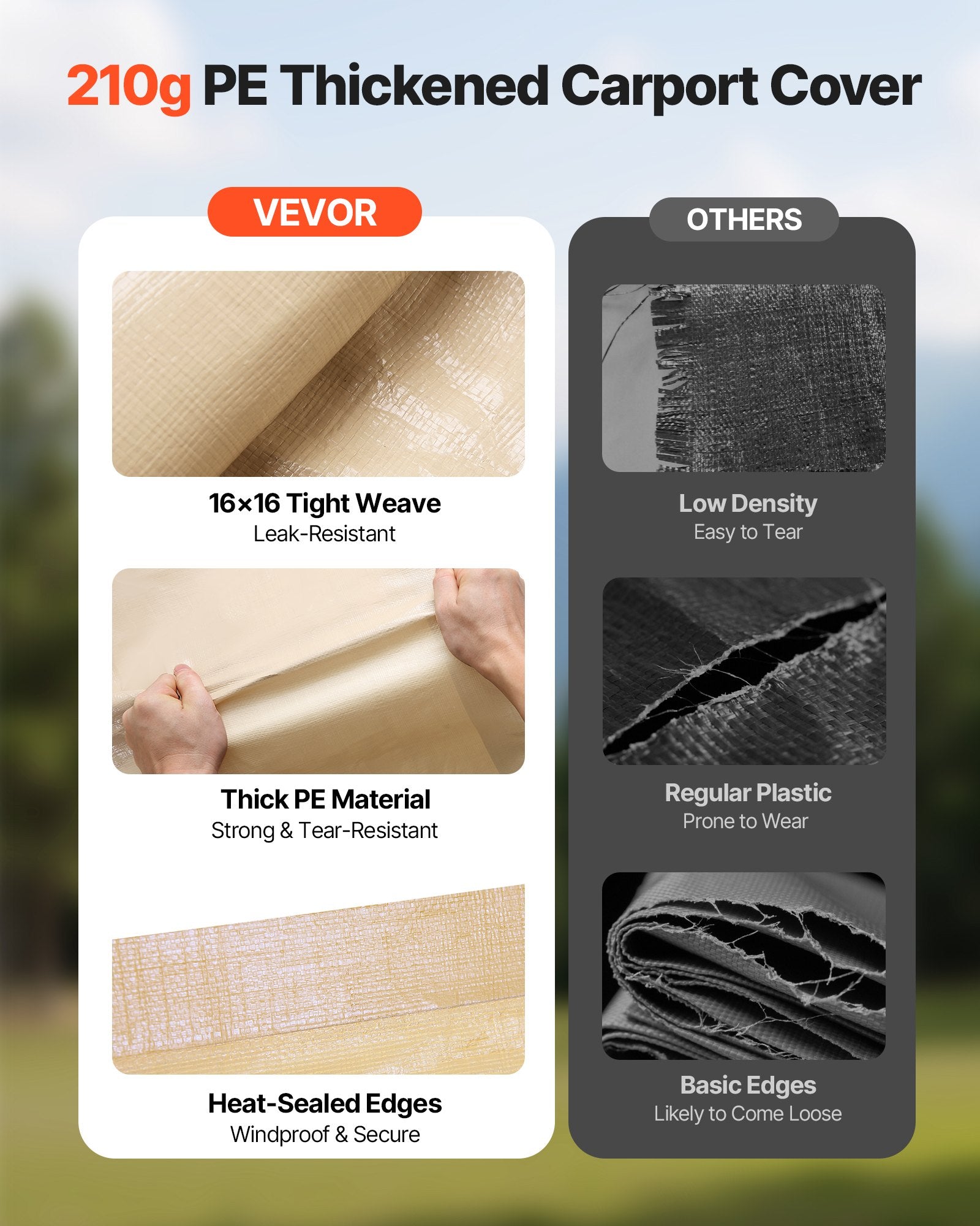 VEVOR Carport Replacement Canopy, 6 x 3 m Potable Garage Tent Top Tarp with Sidewalls, UV-Resistant & Waterproof, Heavy Duty Car Shelter Tarp with Ball Buggees, Beige, Frame Not Included