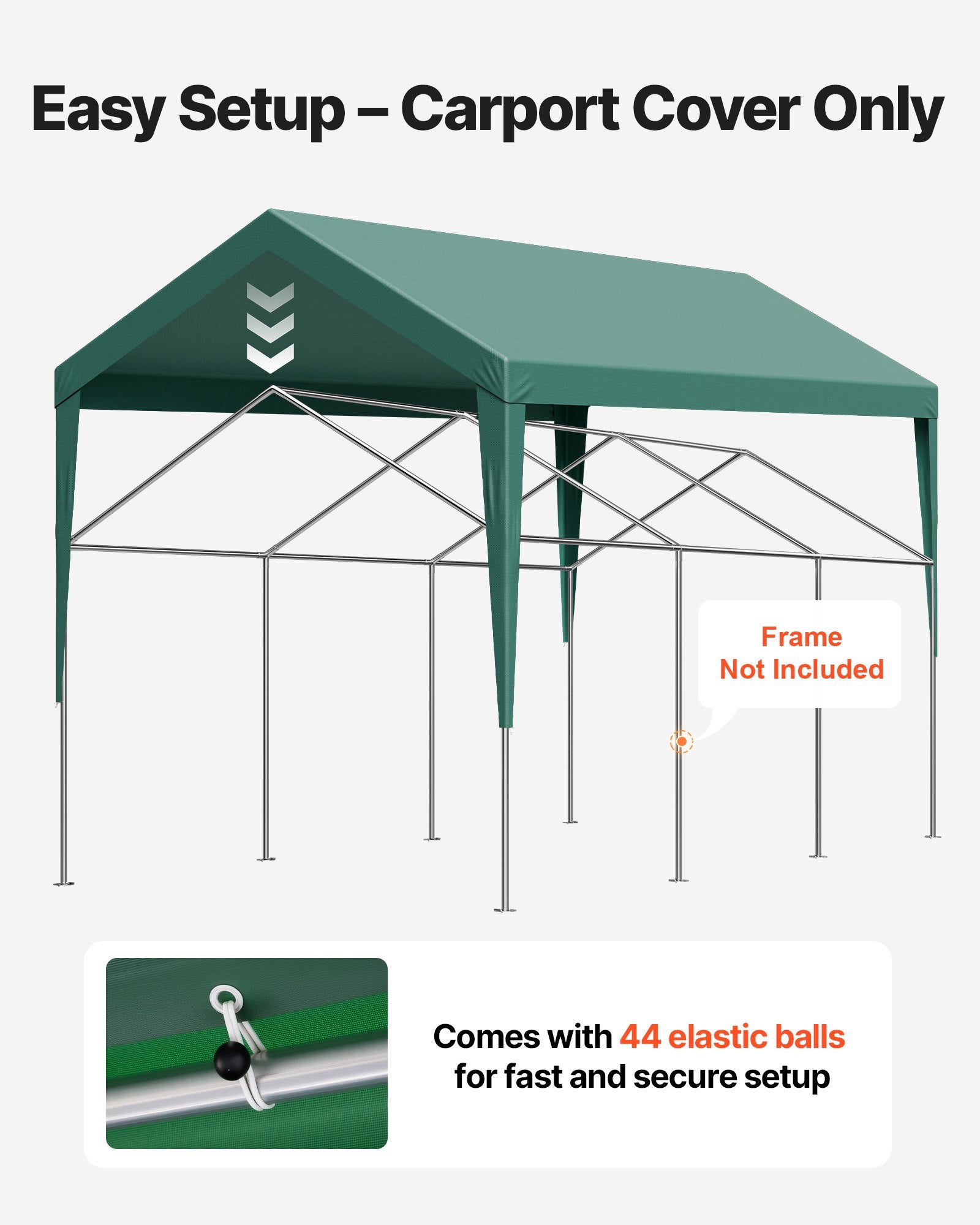 VEVOR Carport Replacement Canopy, 6 x 3 m Potable Garage Tent Top Tarp, UV-Resistant & Waterproof Car Shelter Tarp, Heavy Duty Car Port Cover with Ball Buggees, Dark Green, Frame Not Included