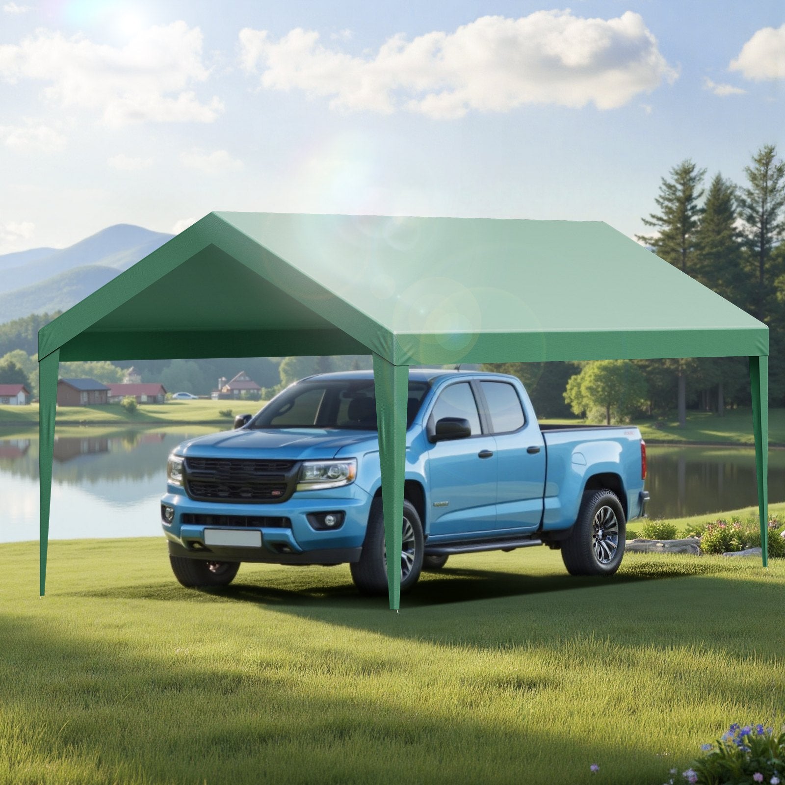 VEVOR Carport Replacement Canopy, 6 x 3 m Potable Garage Tent Top Tarp, UV-Resistant & Waterproof Car Shelter Tarp, Heavy Duty Car Port Cover with Ball Buggees, Dark Green, Frame Not Included