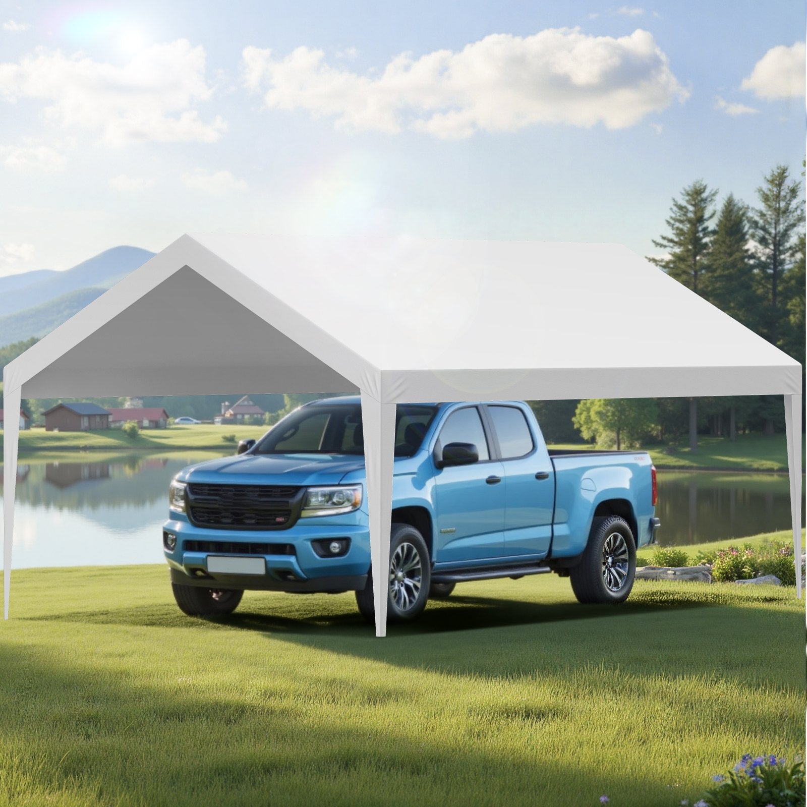 VEVOR Carport Replacement Canopy, 6 x 3.6 m Potable Garage Tent Top Tarp, UV-Resistant & Waterproof Car Shelter Tarp, Heavy Duty Car Port Cover with Ball Buggees, White, Frame Not Included