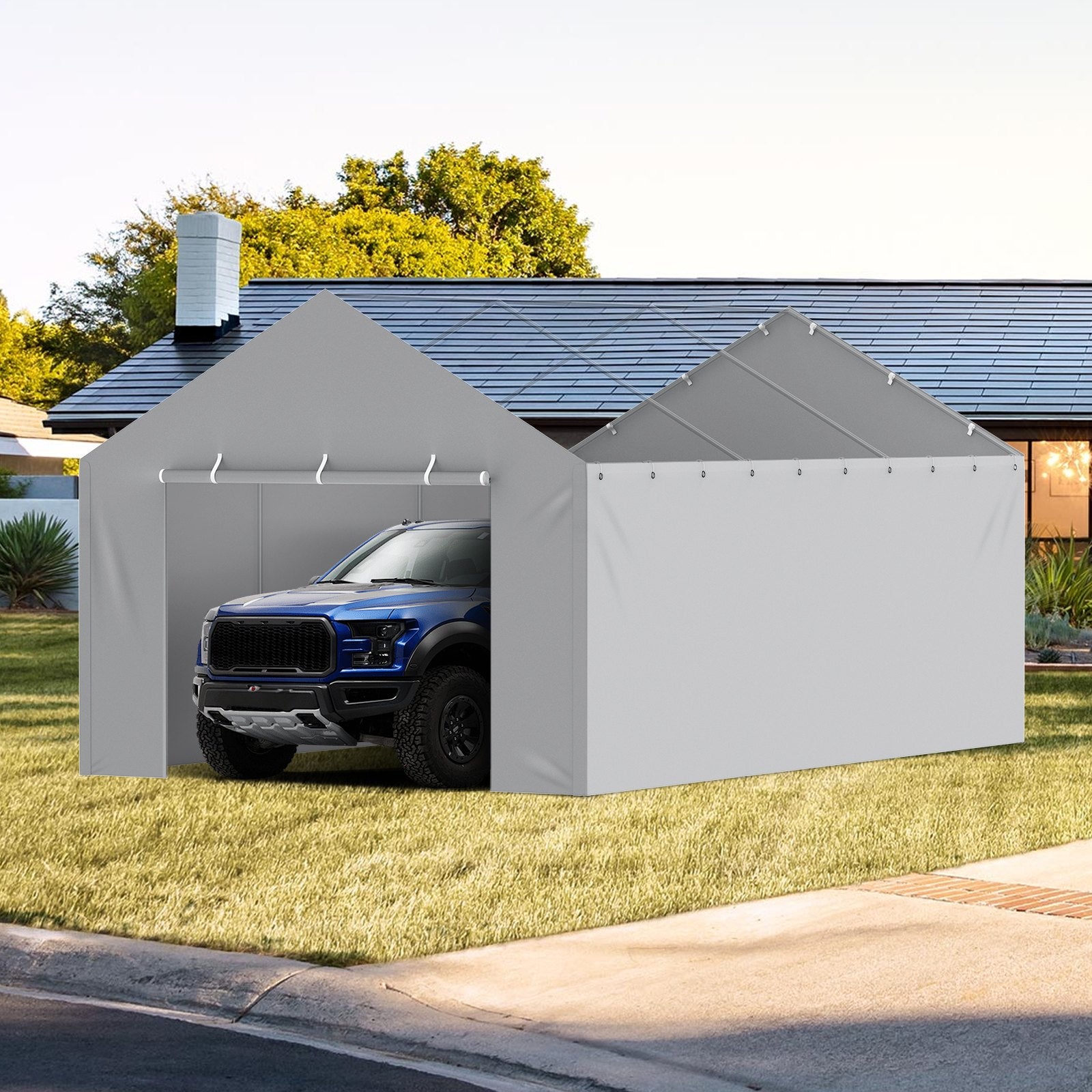 VEVOR Carport Replacement Canopy Cover Side Wall 6 x 3.6 m, Garage Tent Shelter Tarp Heavy-Duty Waterproof & UV Protected, Easy Installation with Ball Bungees,Grey Top and Frame Not Included