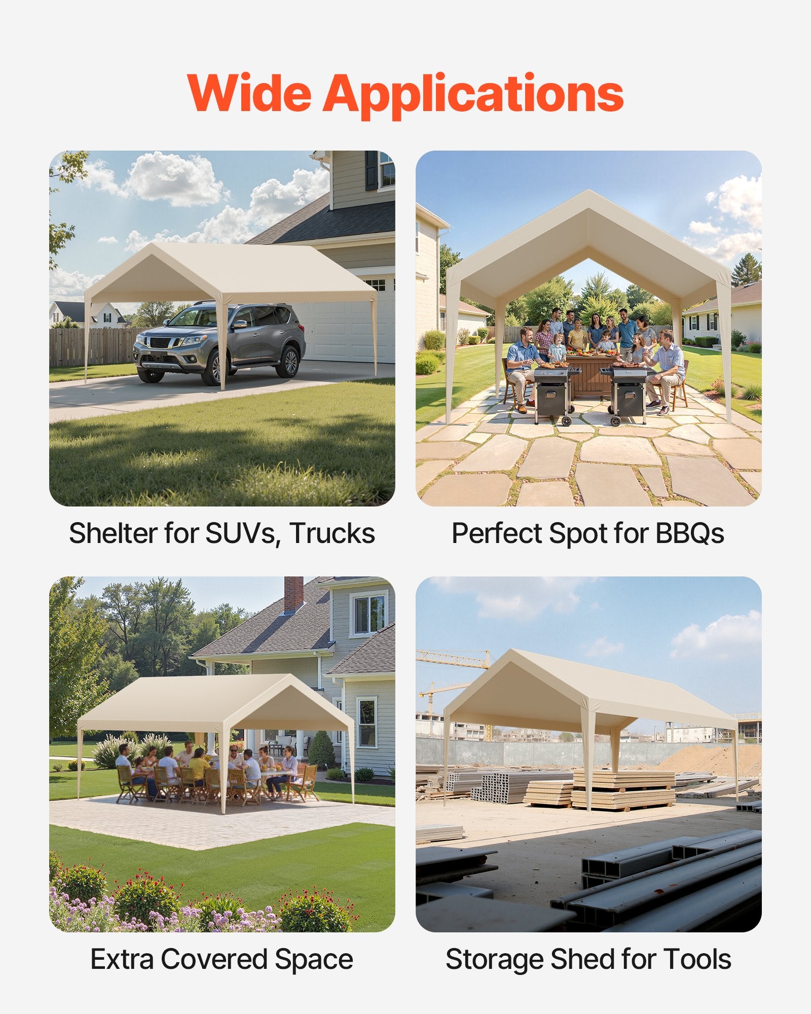 VEVOR Carport Replacement Canopy, 6 x 3.6 m Potable Garage Tent Top Tarp, UV-Resistant & Waterproof Car Shelter Tarp, Heavy Duty Car Port Cover with Ball Buggees, Beige, Frame Not Included
