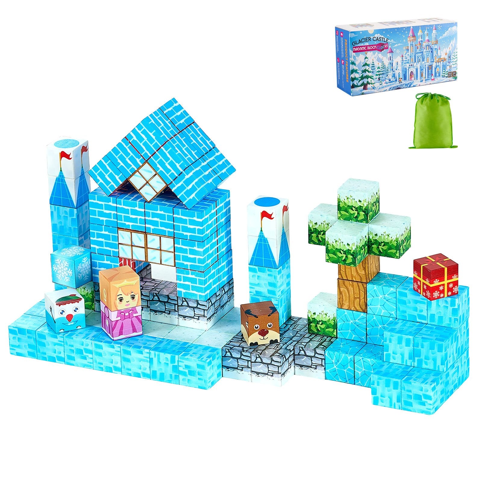 VEVOR Magnetic Blocks, 150 PCS Glacier Castle Set, Magnetic Building Cubes for Kids, STEM Montessori Sensory Toys for Christmas Birthday Gift, Construction Stacking Toy for 3+ Years Old Boys & Girls