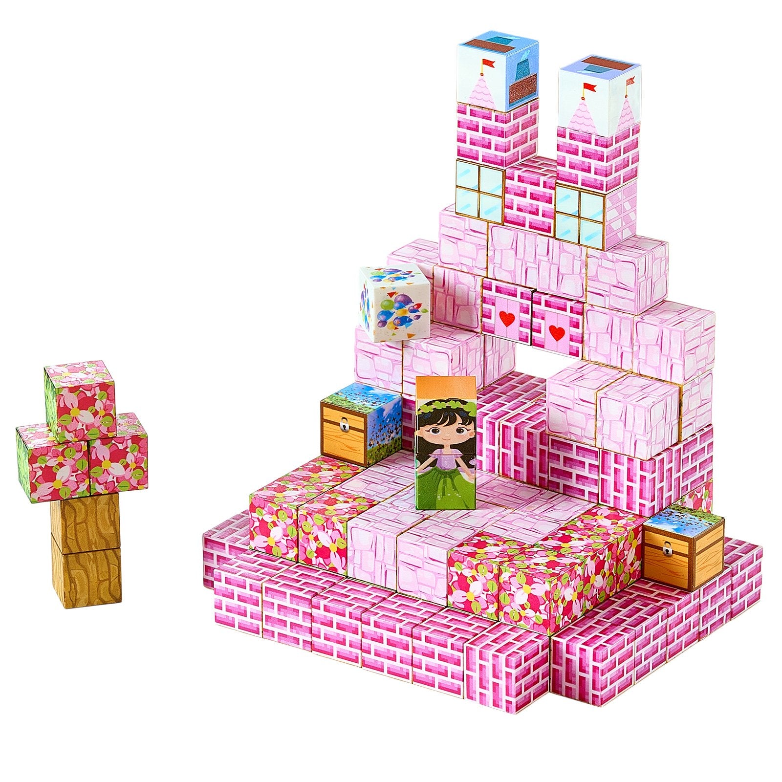 VEVOR Magnetic Blocks, 100 PCS Princess Castle Set, Magnetic Building Cubes for Kids, STEM Montessori Sensory Toys for Christmas Birthday Gift, Construction Stacking Toy for 3+ Years Old Boys & Girls