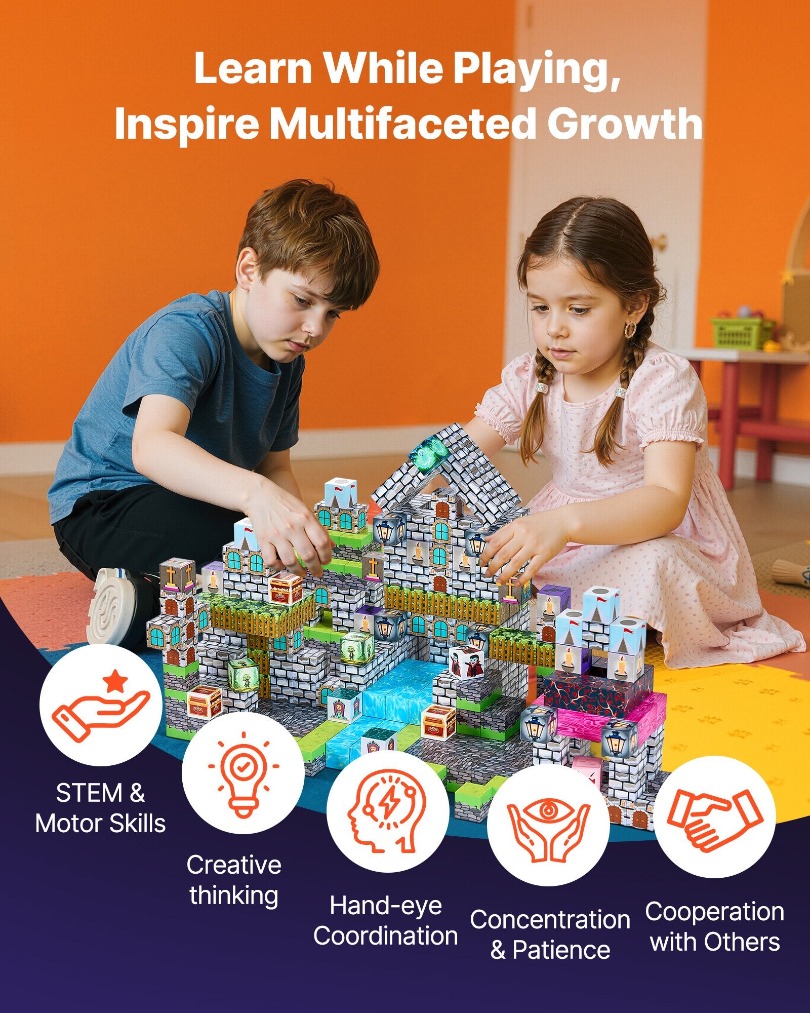 VEVOR Magnetic Blocks, 100 PCS Cemetery Zombies Set, Magnetic Building Cubes for Kids, STEM Montessori Sensory Toys for Christmas Birthday Gift, Construction Stacking Toy for 3+ Years Old Boys & Girls