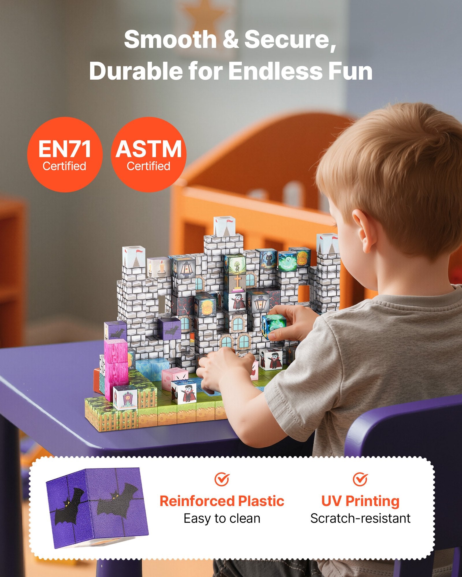 VEVOR Magnetic Blocks, 100 PCS Cemetery Zombies Set, Magnetic Building Cubes for Kids, STEM Montessori Sensory Toys for Christmas Birthday Gift, Construction Stacking Toy for 3+ Years Old Boys & Girls