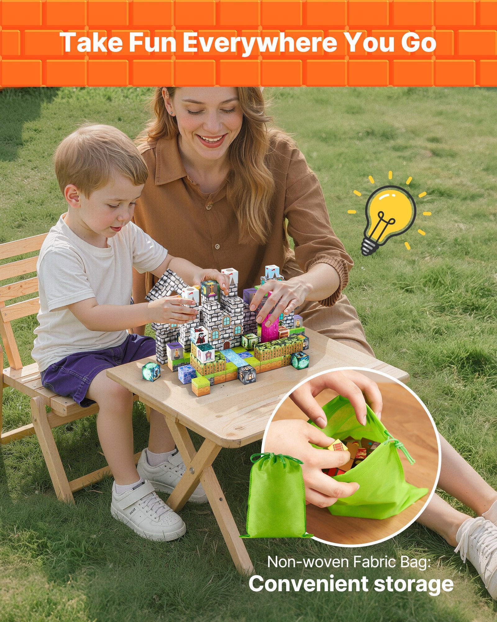 VEVOR Magnetic Blocks, 100 PCS Cemetery Zombies Set, Magnetic Building Cubes for Kids, STEM Montessori Sensory Toys for Christmas Birthday Gift, Construction Stacking Toy for 3+ Years Old Boys & Girls