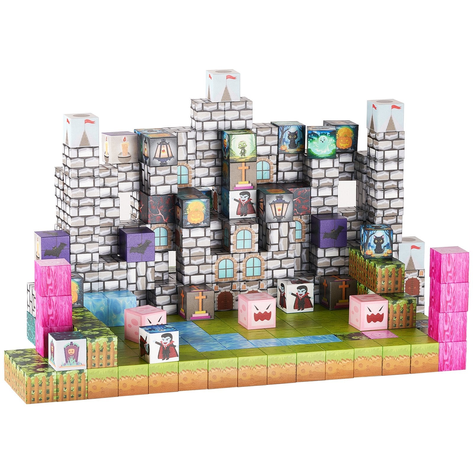 VEVOR Magnetic Blocks, 100 PCS Cemetery Zombies Set, Magnetic Building Cubes for Kids, STEM Montessori Sensory Toys for Christmas Birthday Gift, Construction Stacking Toy for 3+ Years Old Boys & Girls