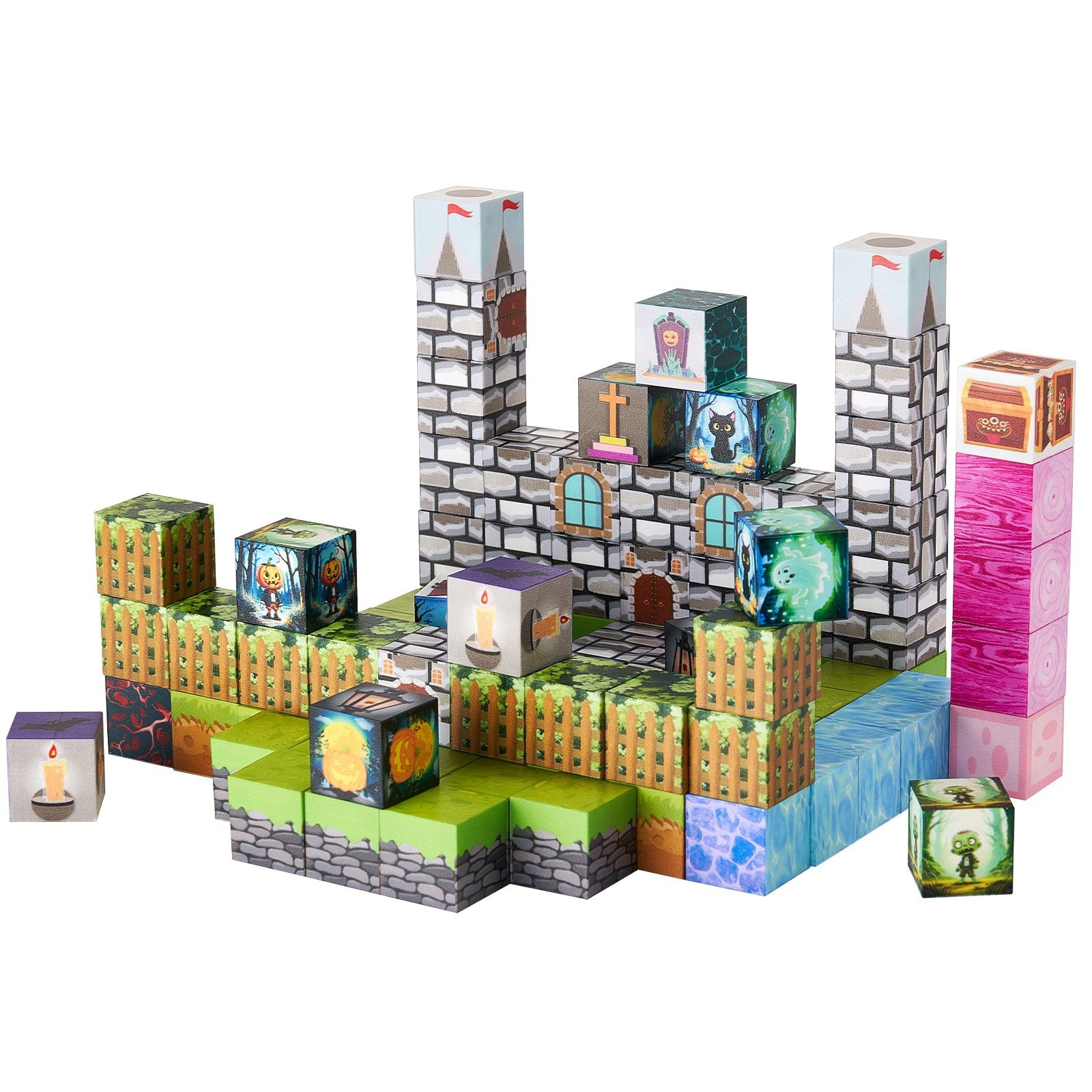 VEVOR Magnetic Blocks, 100 PCS Cemetery Zombies Set, Magnetic Building Cubes for Kids, STEM Montessori Sensory Toys for Christmas Birthday Gift, Construction Stacking Toy for 3+ Years Old Boys & Girls