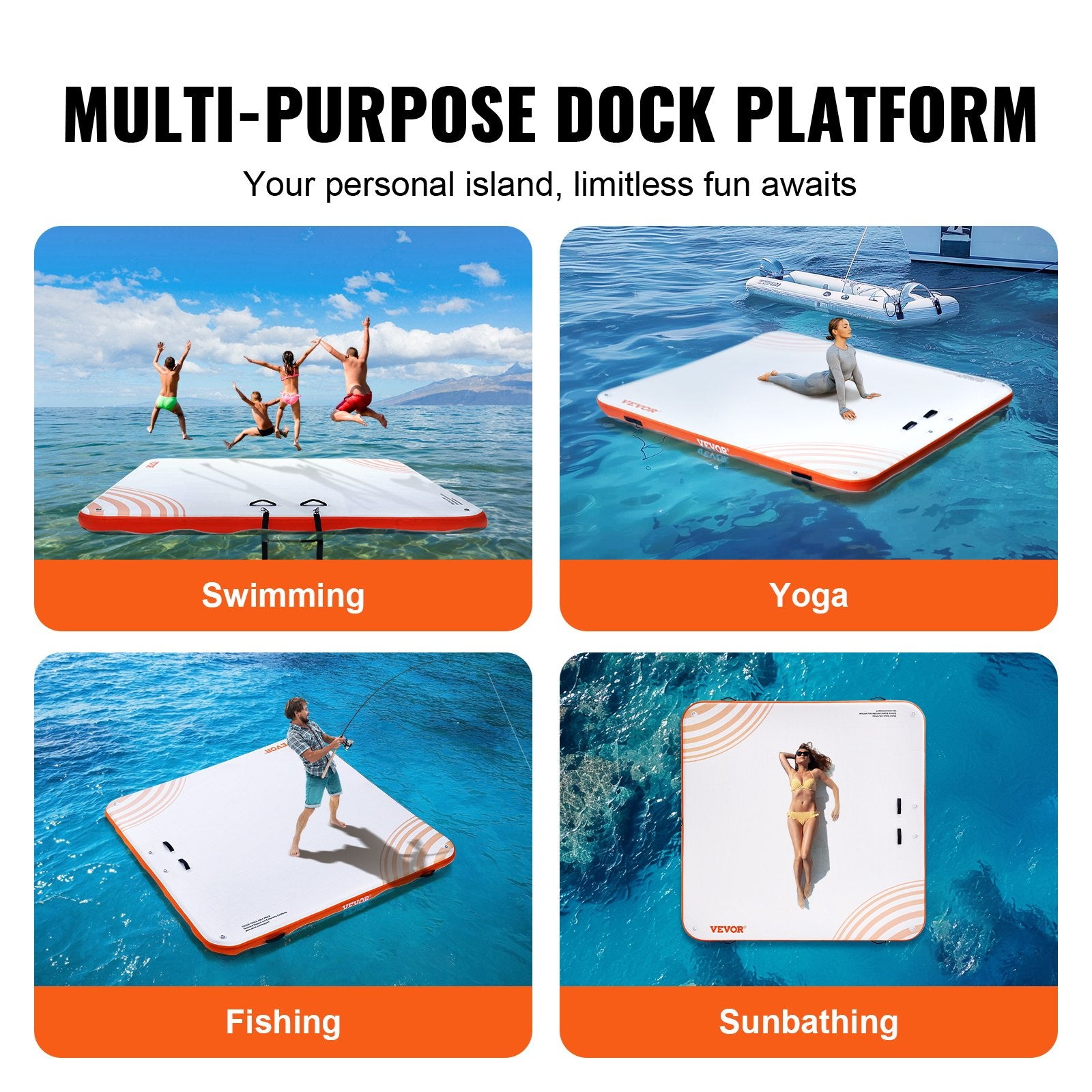 VEVOR Inflatable Floating Dock, 7 x 7FT Inflatable Dock Platform, Non-Slip Water Floating Dock Mat with Portable Carrying Bag & Detachable Ladder, Floating Platform Island Raft for Pool Beach Ocean