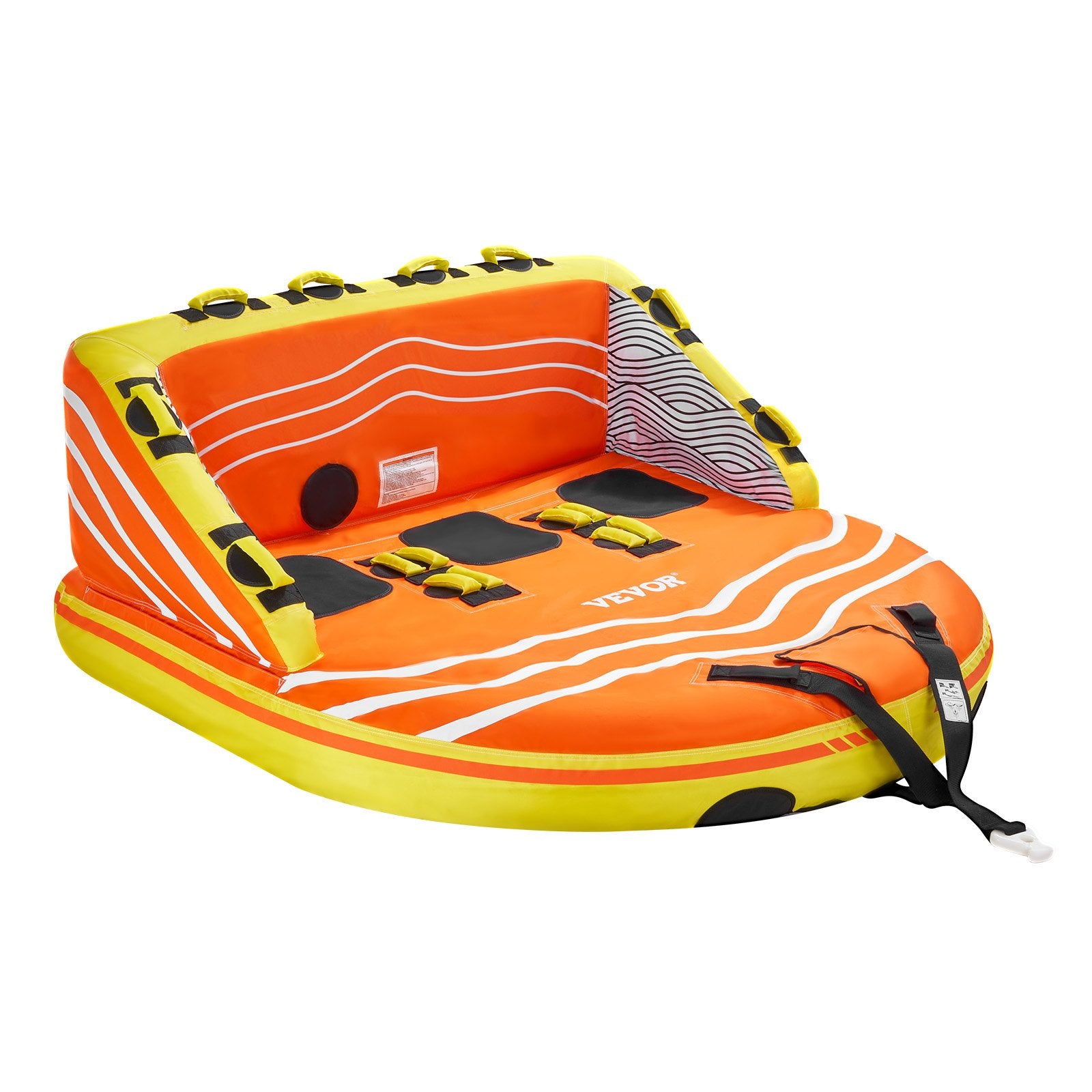 VEVOR Towable Tube for Boating, 1-3 Riders Inflatable Boat Tubes and Towables, 510lbs Water Sport Towable Tube for Boat to Pull - with Full Nylon Cover, 16 Grab Handles, Dual Tow Points & Safety Valve