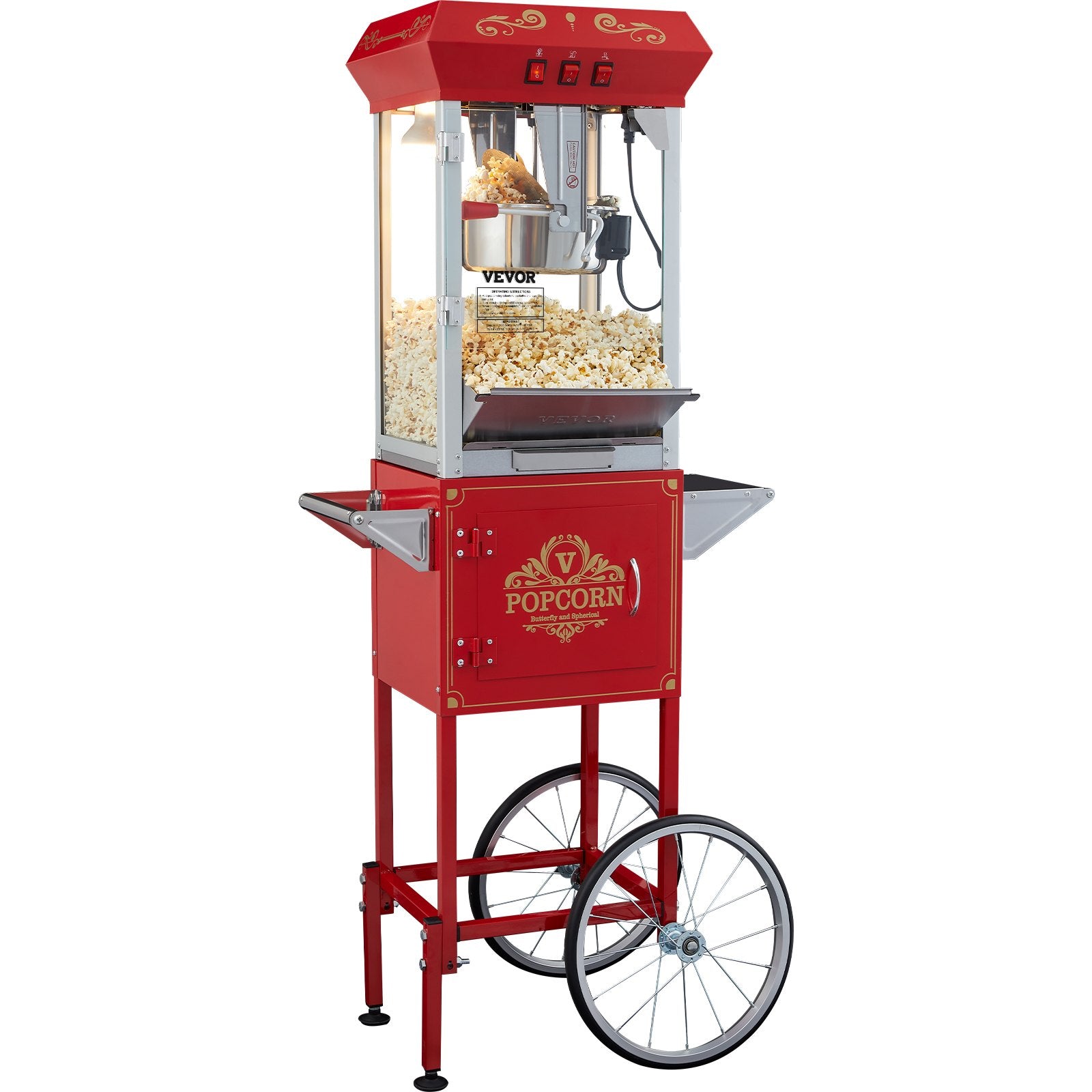VEVOR Popcorn Popper Machine with Cart Popcorn Maker 850W 8 Oz 48 Cups Red