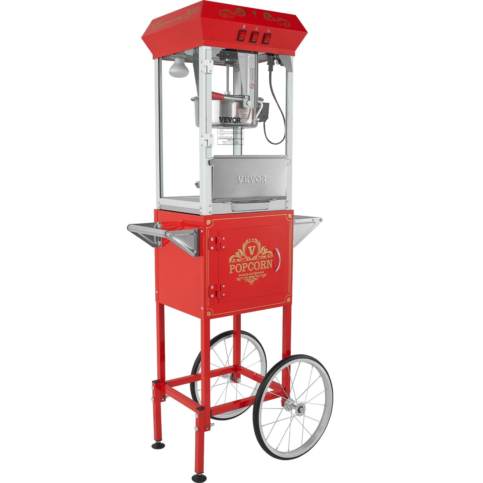 VEVOR Popcorn Popper Machine with Cart Popcorn Maker 850W 8 Oz 48 Cups Red