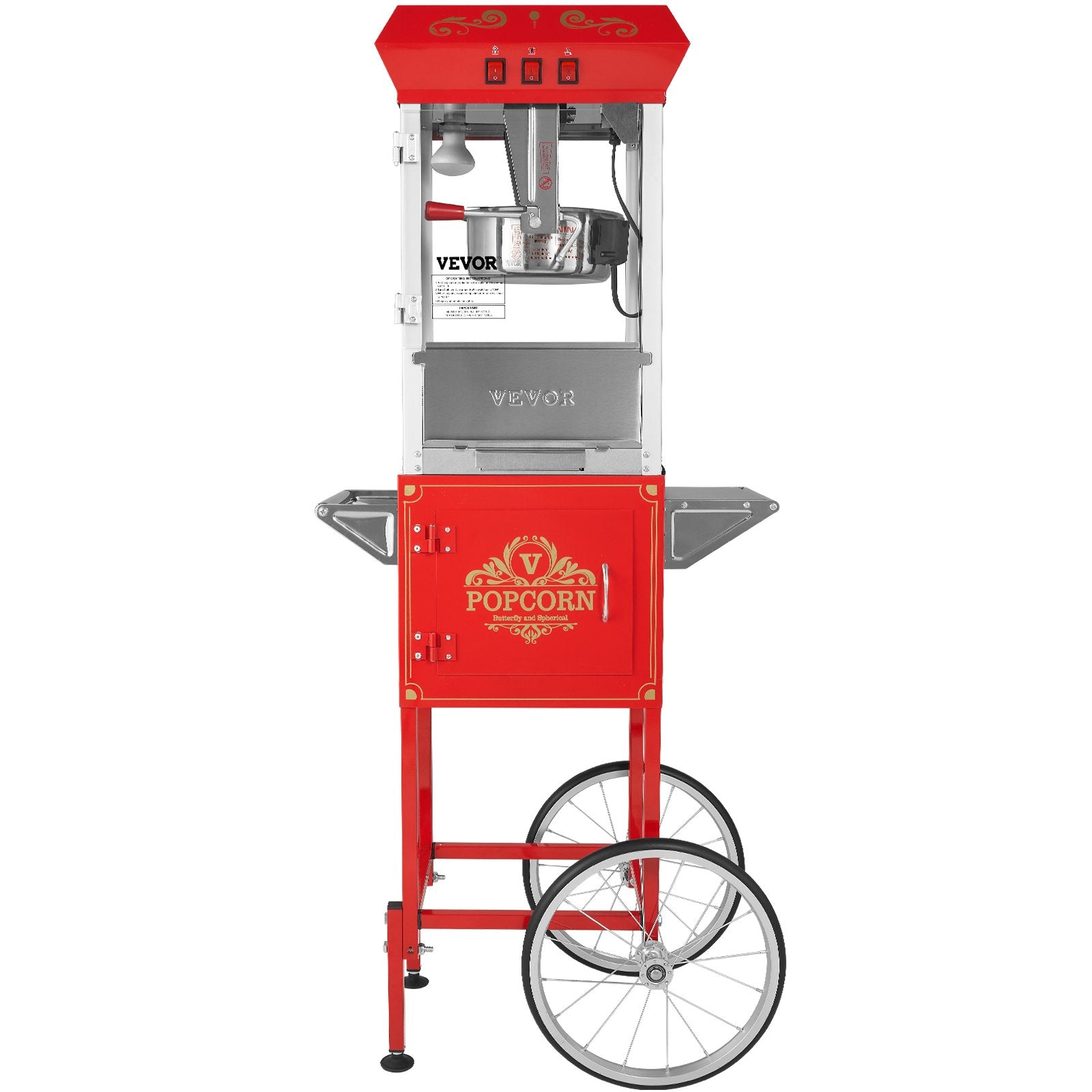 VEVOR Popcorn Popper Machine with Cart Popcorn Maker 850W 8 Oz 48 Cups Red