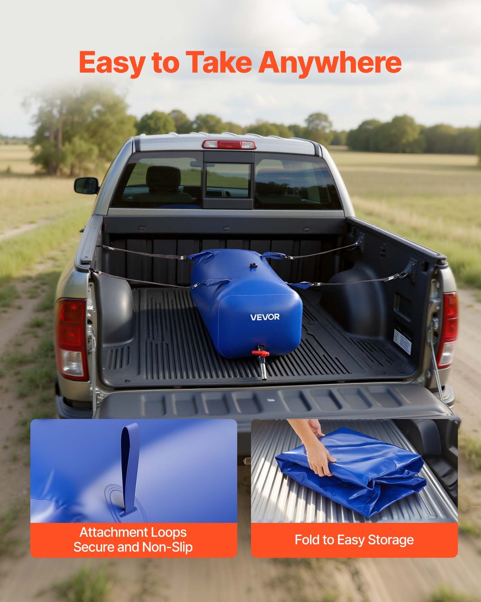VEVOR Water Storage Bladder 113L Large Capacity Water Bag, Portable & Collapsible Soft Waters Container, Leakproof & Tear-Resistant PVC Emergency Waters Storage Tank for RV Truck & Outdoor Use