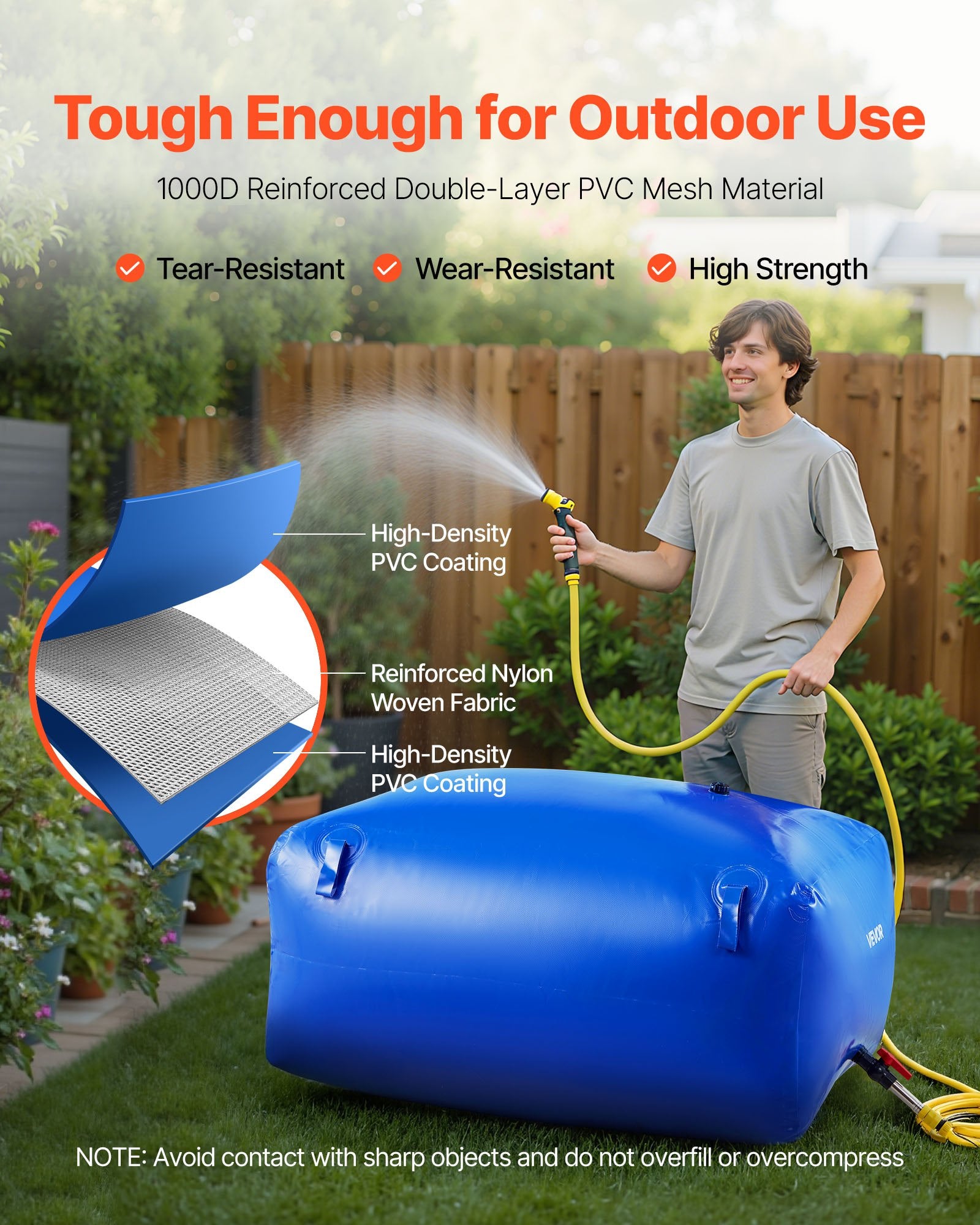 VEVOR Water Storage Bladder 400L Large Capacity Water Bag, Portable & Collapsible Soft Waters Container, Leakproof & Tear-Resistant PVC Emergency Waters Storage Tank for RV Truck & Outdoor Use