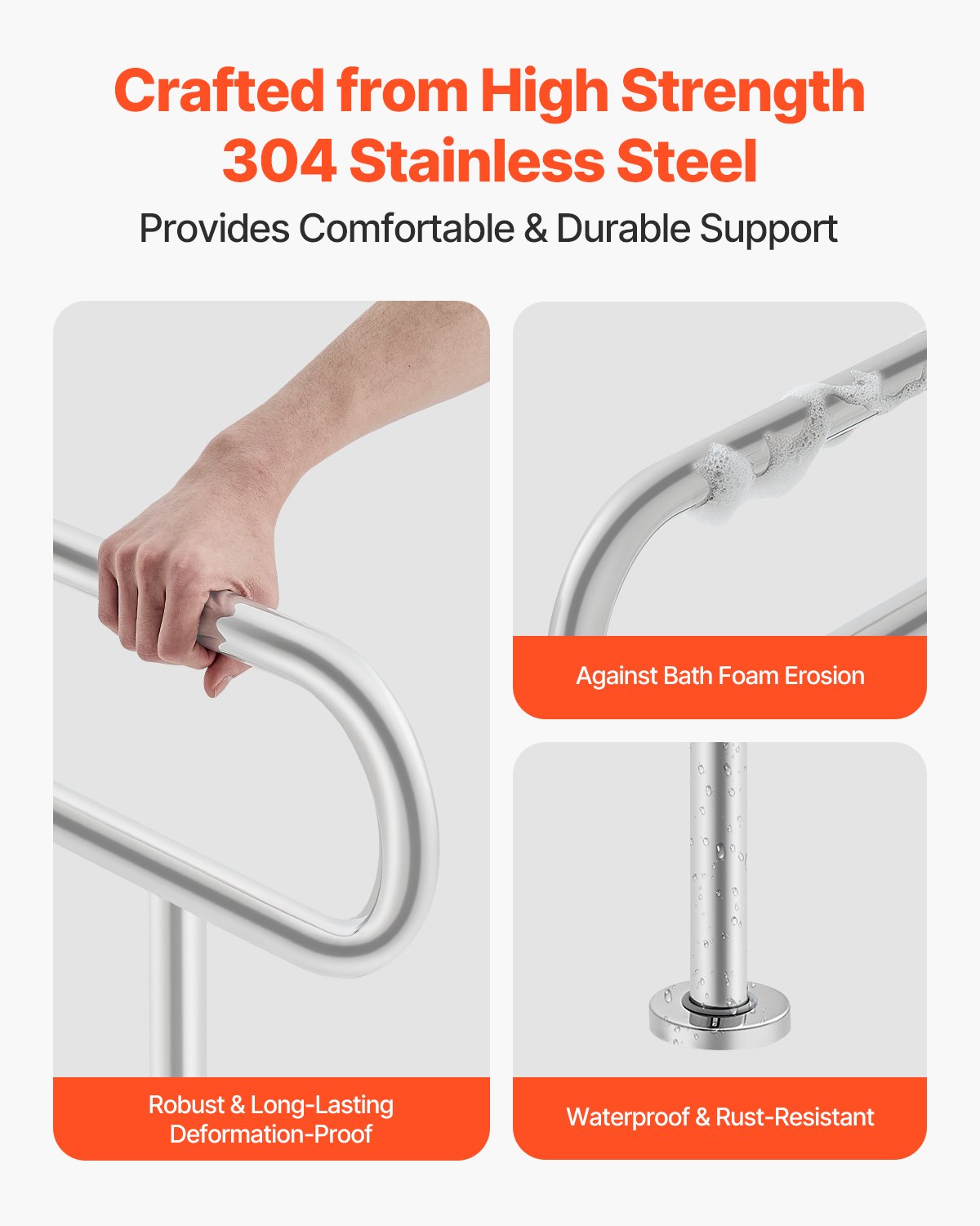 VEVOR Toilet Safety Rail, 80 cm U-Shaped Handicap Grab Bar, 304 Stainless Steel Senior Safety Pole, Toilet Grab Bars with Anti-Slip Handle, 136 kg Load Capacity Security Handrail with Support Leg