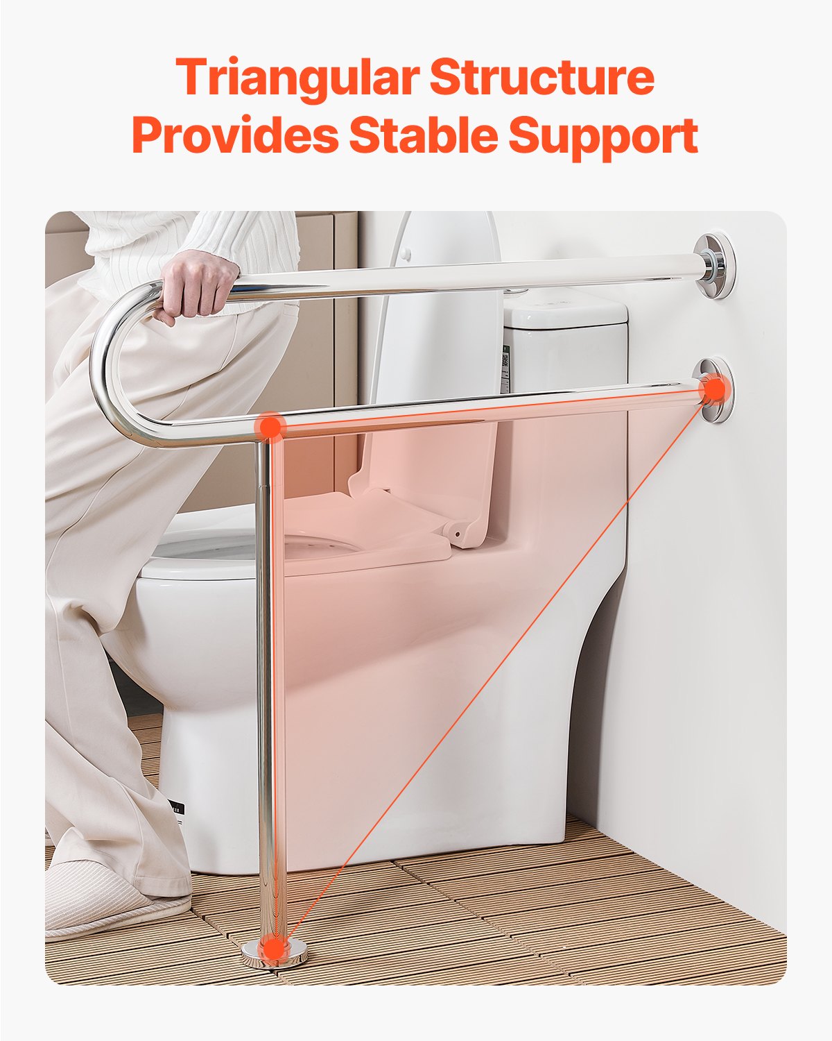 VEVOR Toilet Safety Rail, 80 cm U-Shaped Handicap Grab Bar, 304 Stainless Steel Senior Safety Pole, Toilet Grab Bars with Anti-Slip Handle, 136 kg Load Capacity Security Handrail with Support Leg