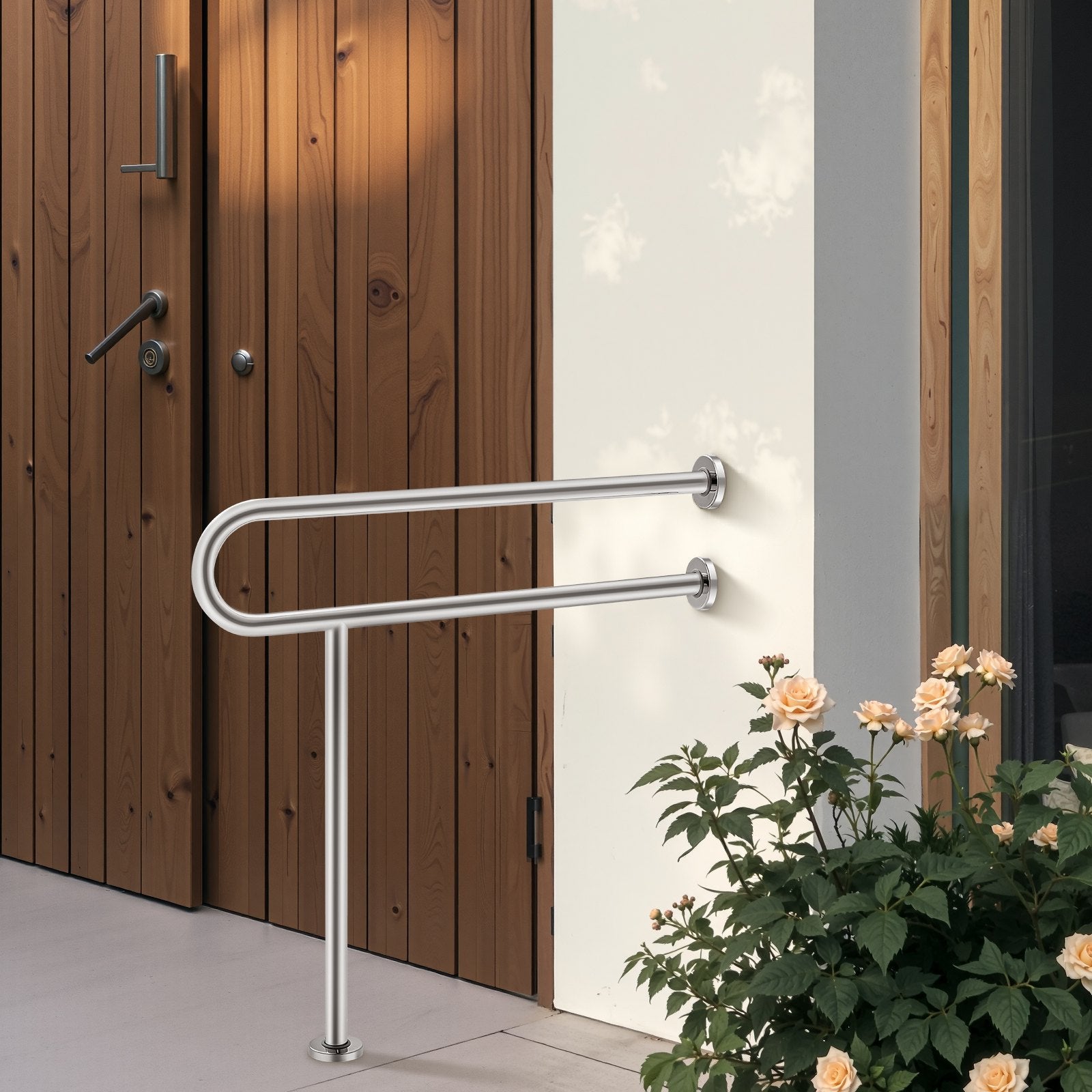 VEVOR Toilet Safety Rail, 80 cm U-Shaped Handicap Grab Bar, 304 Stainless Steel Senior Safety Pole, Toilet Grab Bars with Anti-Slip Handle, 136 kg Load Capacity Security Handrail with Support Leg