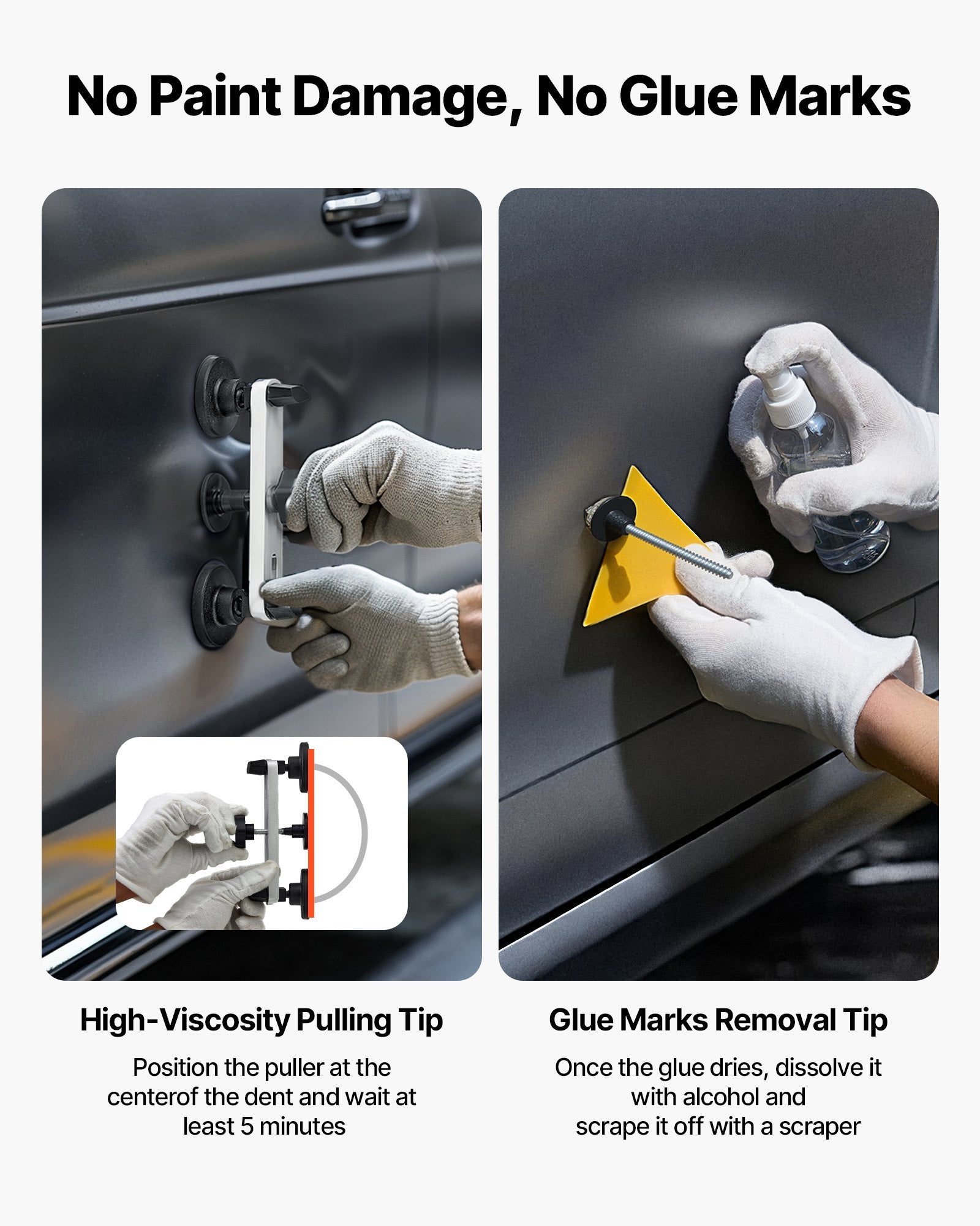 VEVOR Dent Puller Kit, 60 PCS Paintless Dent Removal Kit with Golden Lifter, Bridge Puller, Rubber Hammer, Glue Gun, Auto Body Hail Damage Repair Remover Tools for Car Refrigerator Door Ding Repair