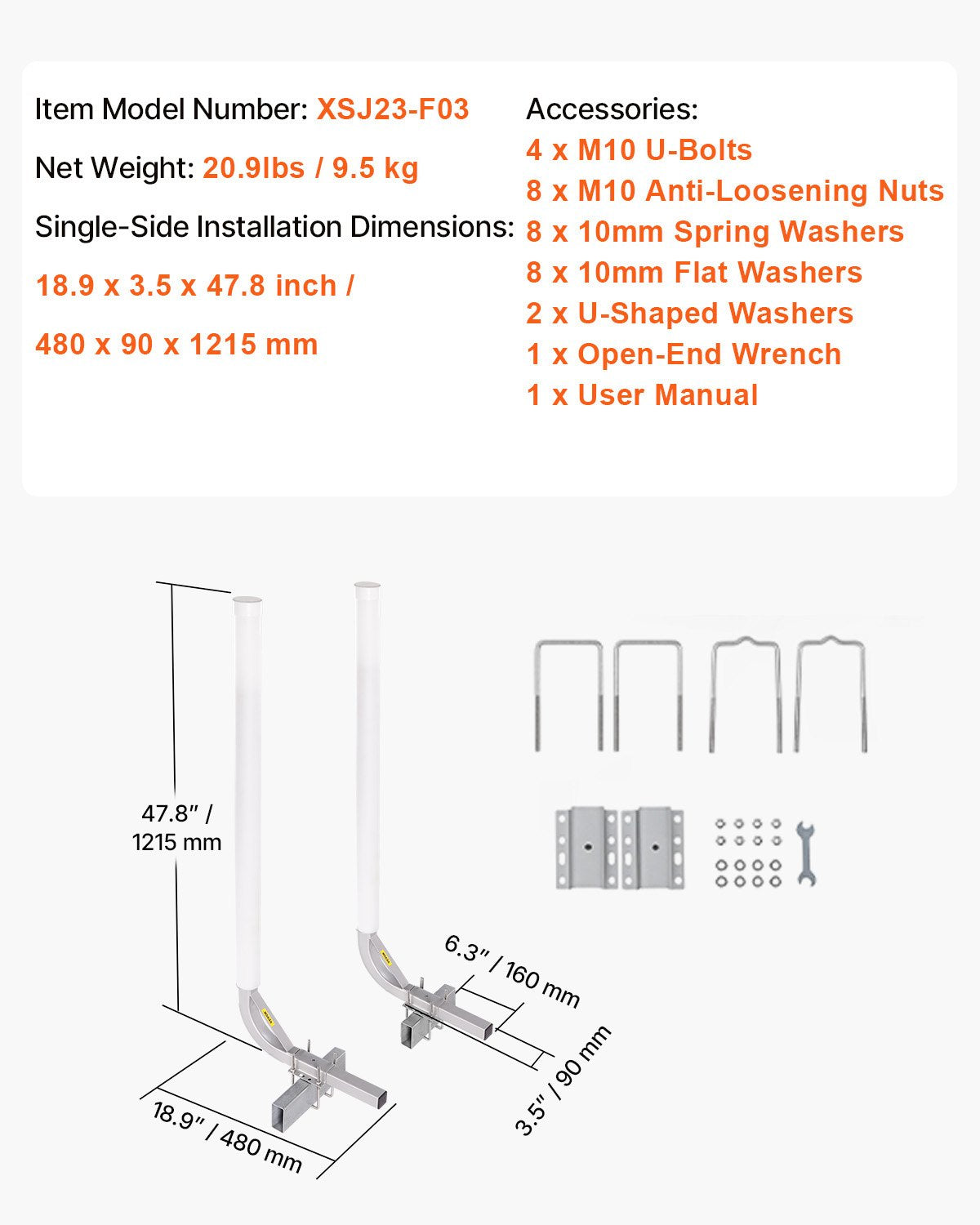 VEVOR Boat Trailer Guide, 1219.2mm Adjustable Design Trailer Guide Poles, 2PCS High-Hardness Steel Trailer Guide-Ons, Trailer Guides with PVC Pipes, for Ski Boat, Fishing Boat or Sailboat Trailer