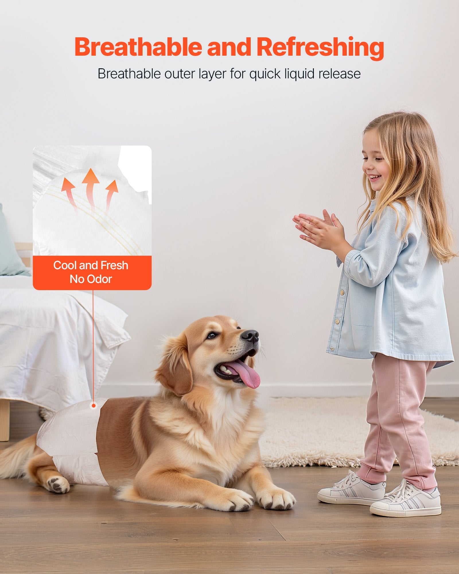 VEVOR Disposable Dog Diapers, Super Absorbent Female Dog Diapers, 360° Leak-Proof Female Doggy Pet Diaper with Wetness Indicator for Heat Period, Training, Incontinence - M, 144 Count 2 Packs of 72