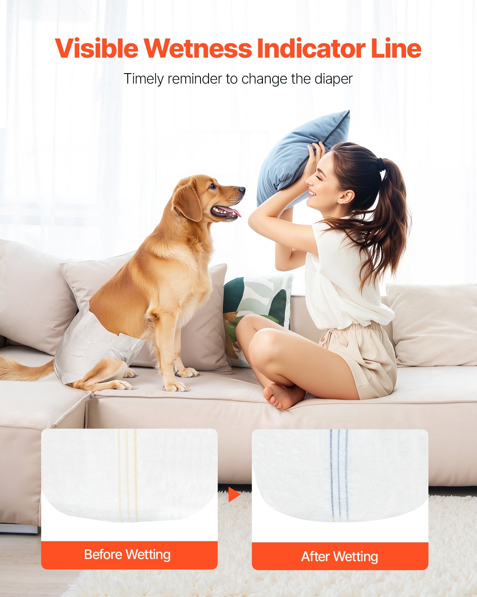 VEVOR Disposable Dog Diapers, Super Absorbent Female Dog Diapers, 360° Leak-Proof Female Doggy Pet Diaper with Wetness Indicator for Heat Period, Training, Incontinence - M, 144 Count 2 Packs of 72