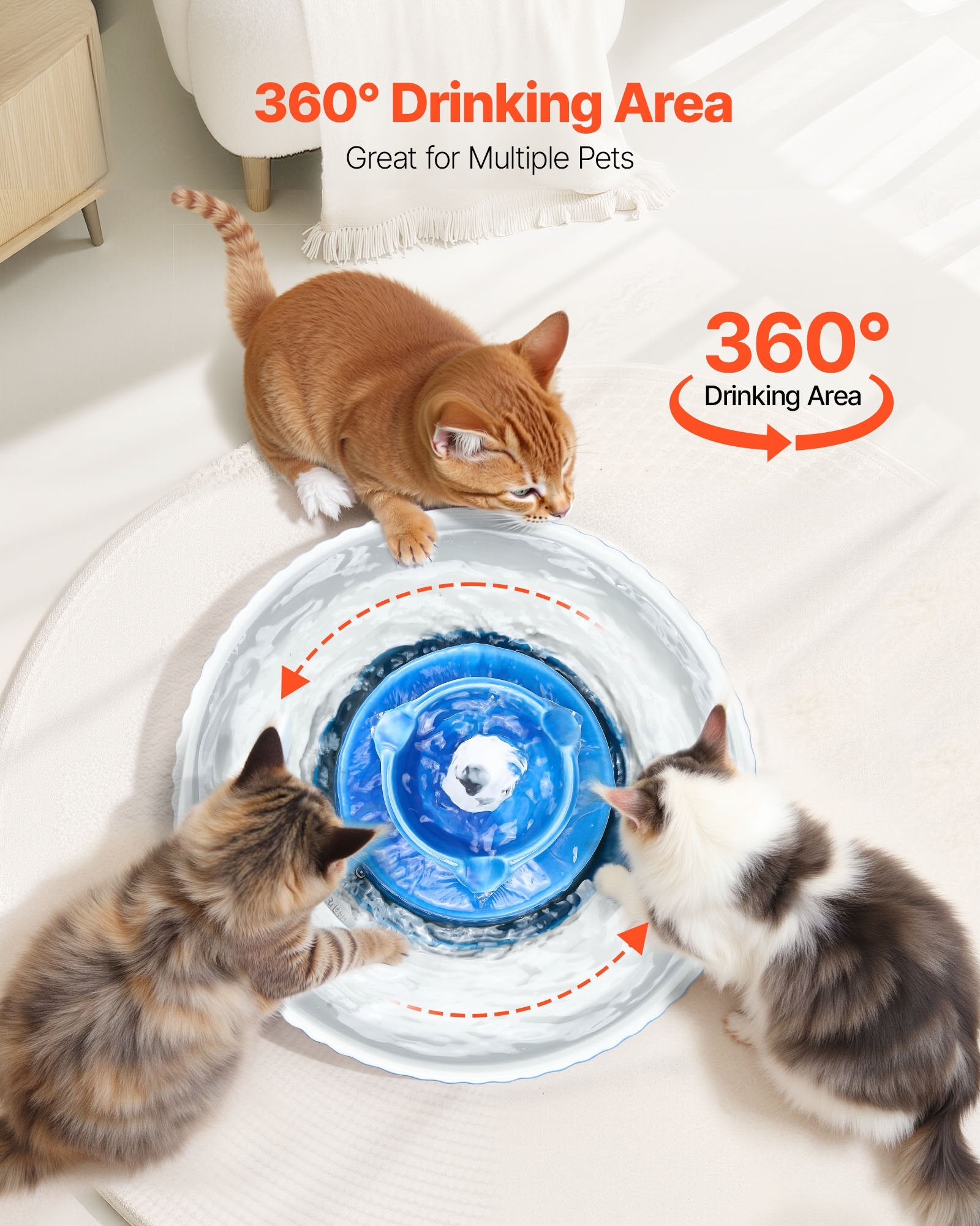 VEVOR Ceramic Cat Water Fountain, 2.1 L Cupcake Pet Fountain, Porcelain Cat Water Dispenser with Ultra-Quiet Pump, 360° Drinking Area and Multi-Layer Filtration System, for Cats & Dogs Drinking Blue