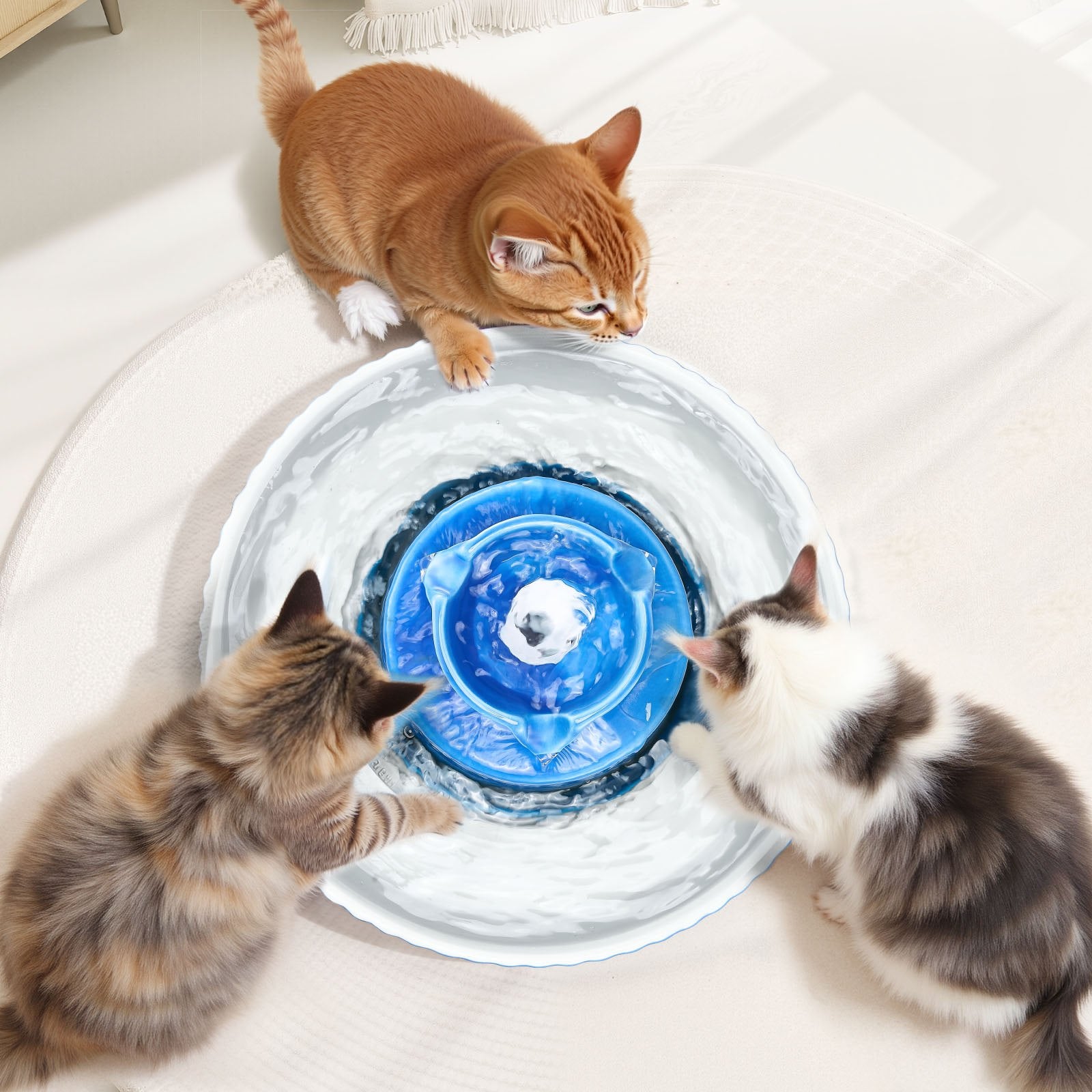VEVOR Ceramic Cat Water Fountain, 2.1 L Cupcake Pet Fountain, Porcelain Cat Water Dispenser with Ultra-Quiet Pump, 360° Drinking Area and Multi-Layer Filtration System, for Cats & Dogs Drinking Blue