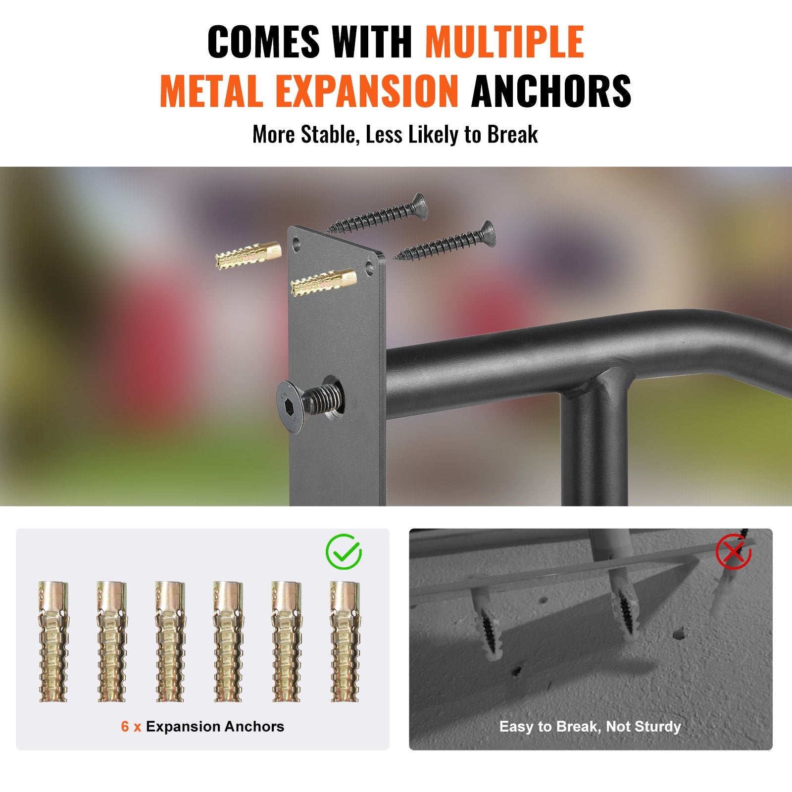 VEVOR Handrails for Outdoor Steps, 32" Length Wall Mount Safety Railings for 1-3 Steps, U-Shaped Handrail with Matte Black Finished, Stair Handrails for Kids, Elderly, Pregnant Women, Disabled