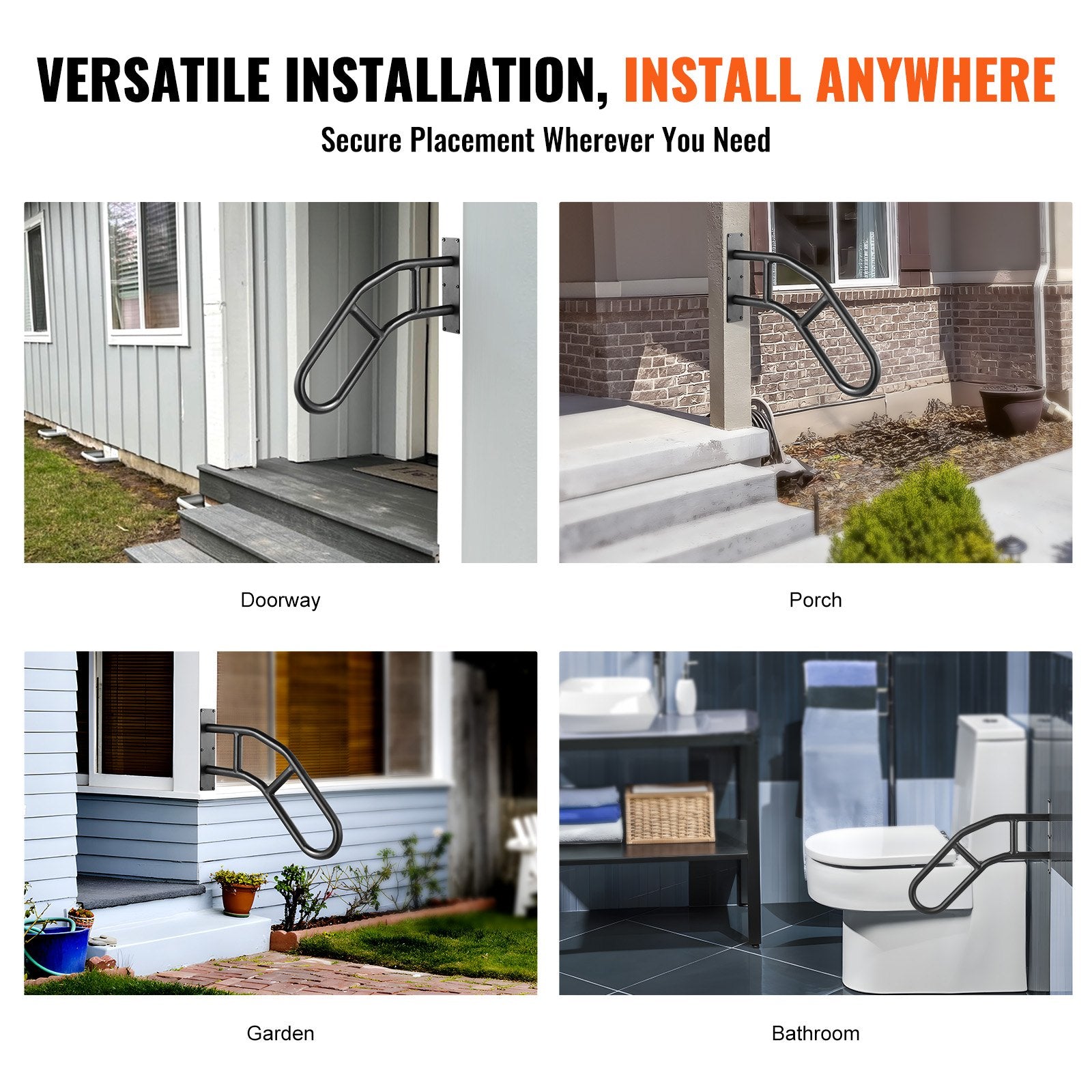VEVOR Handrails for Outdoor Steps, 32" Length Wall Mount Safety Railings for 1-3 Steps, U-Shaped Handrail with Matte Black Finished, Stair Handrails for Kids, Elderly, Pregnant Women, Disabled