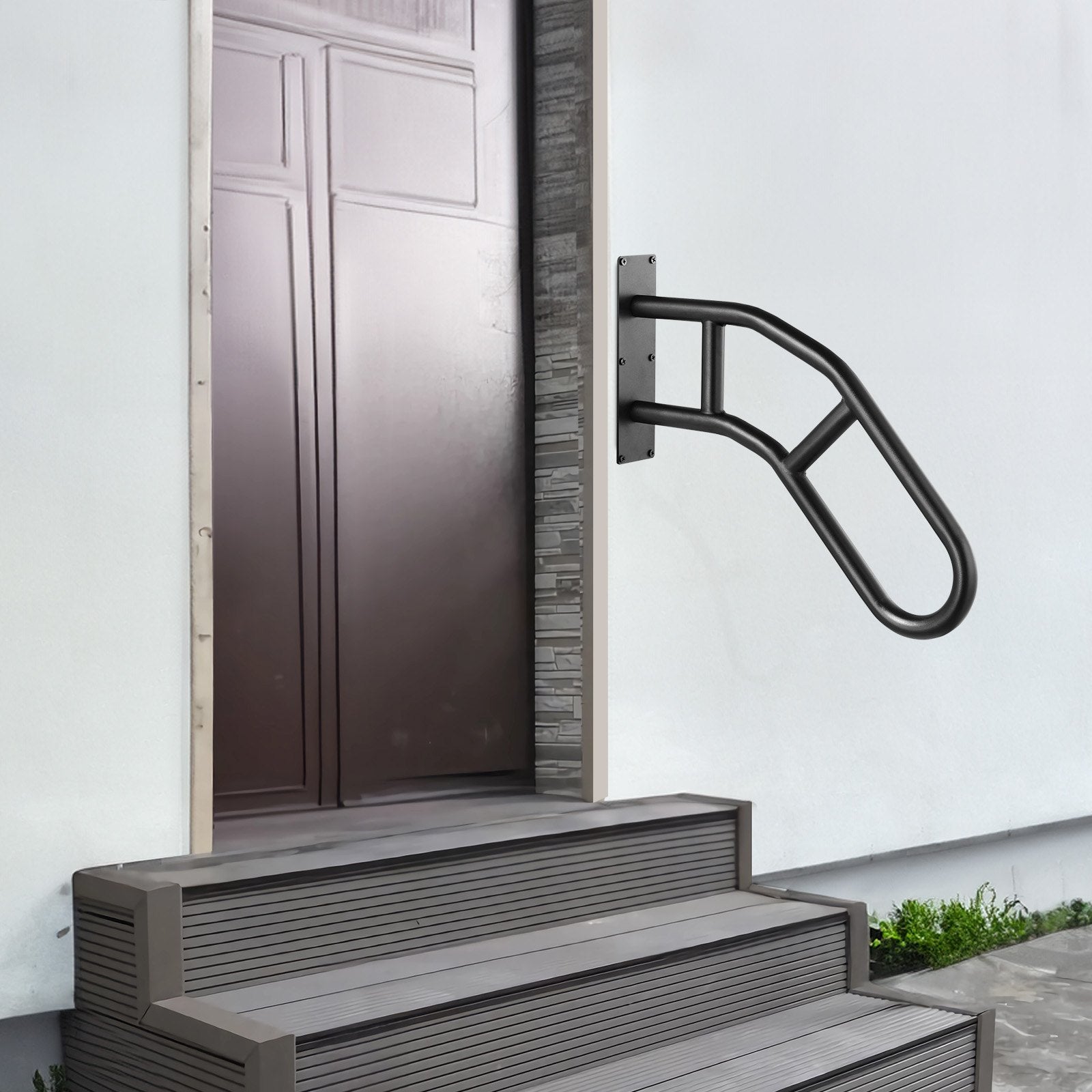 VEVOR Handrails for Outdoor Steps, 32" Length Wall Mount Safety Railings for 1-3 Steps, U-Shaped Handrail with Matte Black Finished, Stair Handrails for Kids, Elderly, Pregnant Women, Disabled